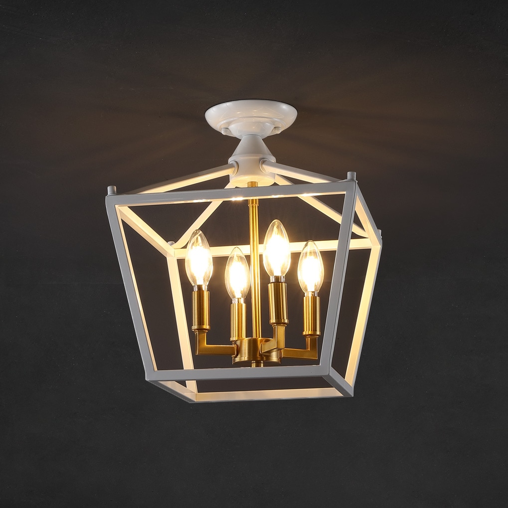 JONATHAN  Y JYL7610F Plains Mini Lantern 12" Iron Pagoda Farmhouse 1 -Light 12-in White Semi Flush Mount Light