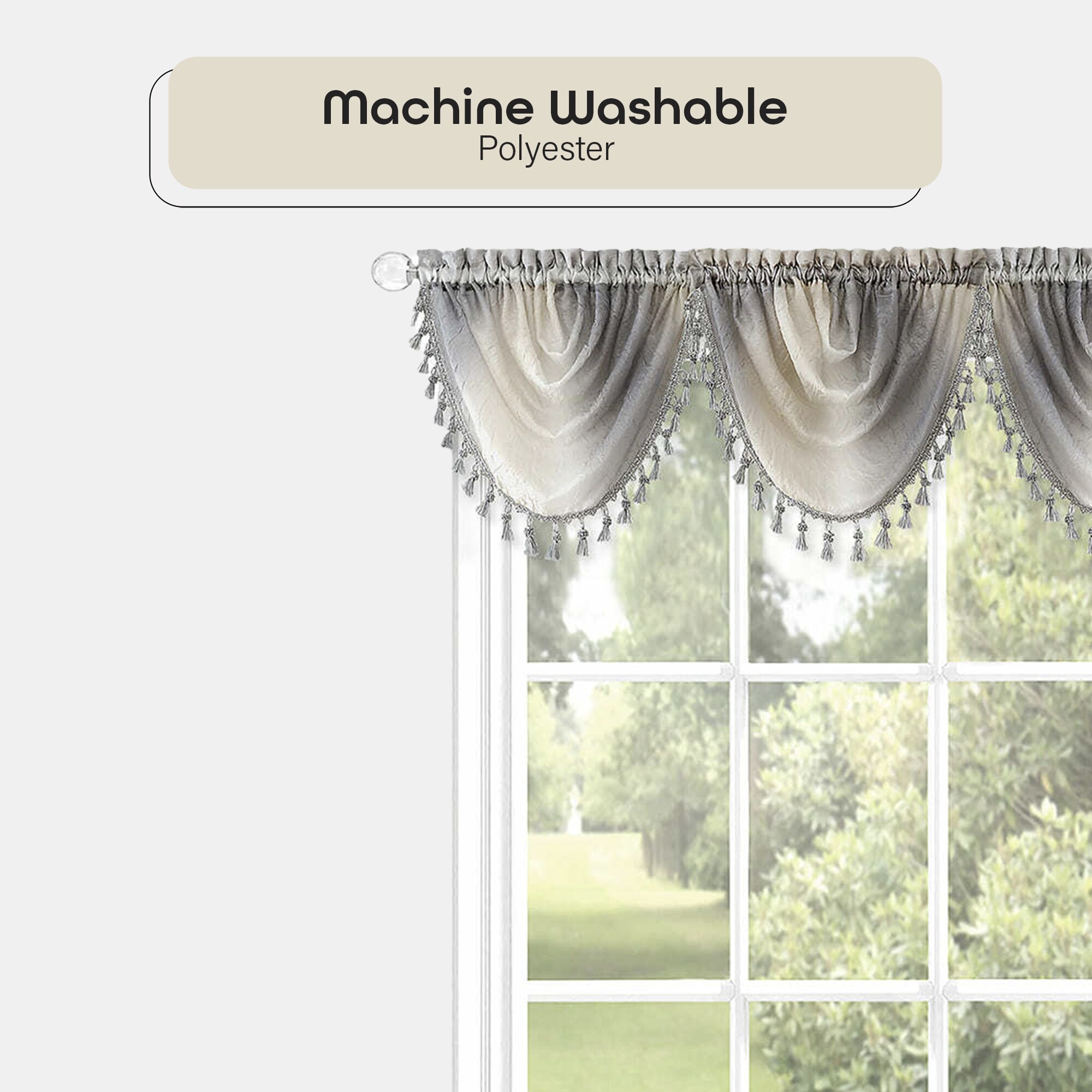 Grey Ombre Polyester Tassel Waterfall Valance, 46" x 42"