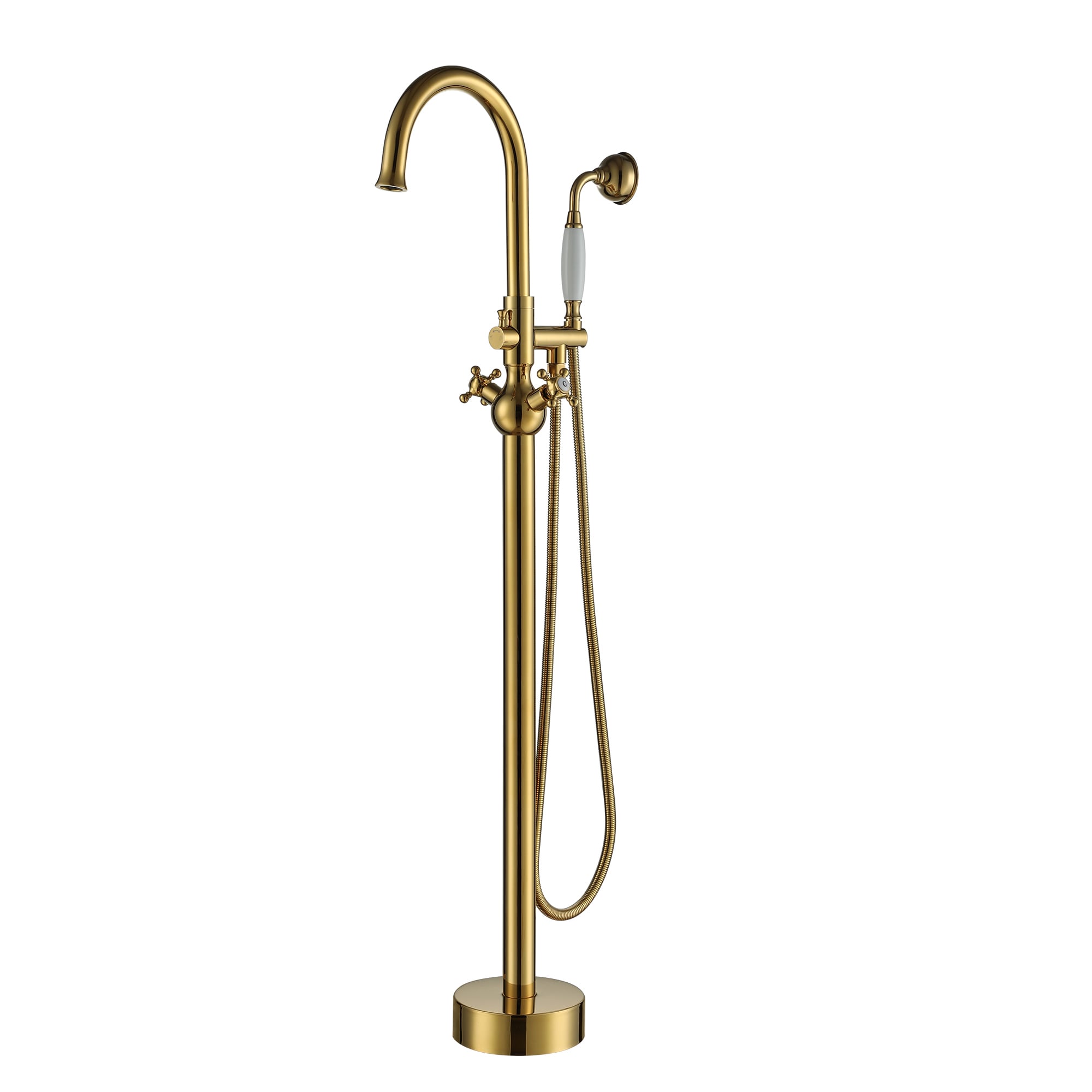 CASAINC Freestanding Bathtub Faucet Titanium Gold 2-handle Freestanding Swivel Bathtub Faucet with Hand Shower (Valve Included)