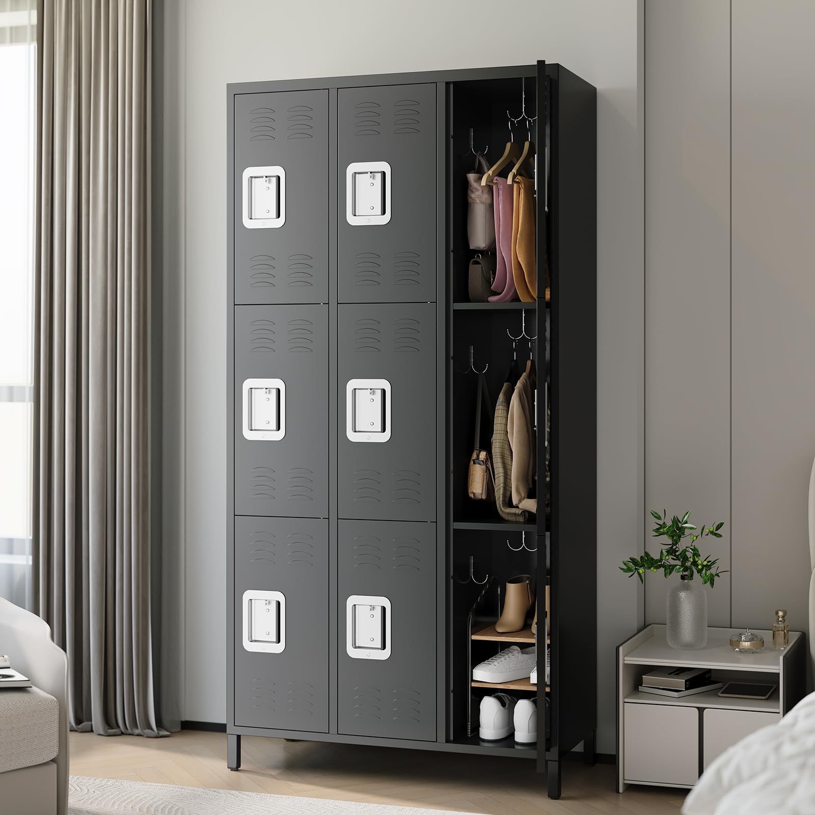 DEXSO 9 Door Heavy Duty Carbon Steel Storage Locker Ventilated Organizer with Locks and Hooks 35.4W x 15.74D x 71.6H Inch