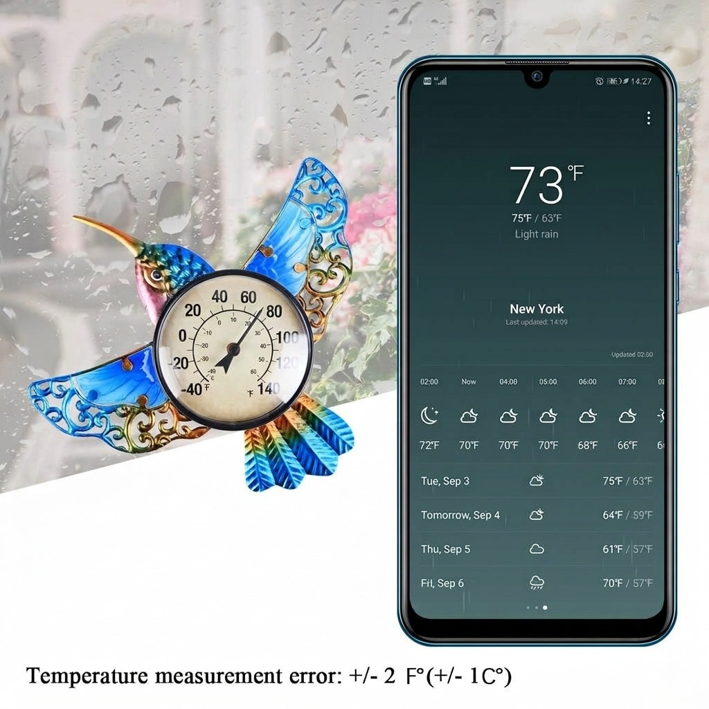 Etokfoks Analog Wireless Outdoor Indoor Thermometer Waterproof Wall ...