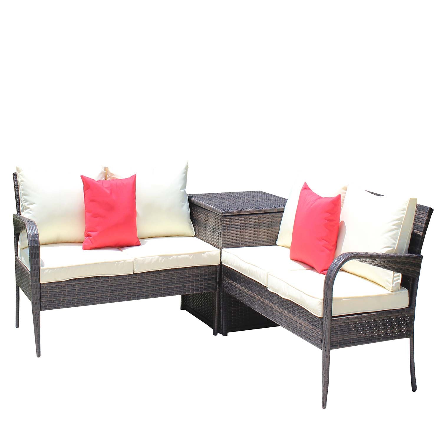 SINOFURN SYA690027BG 3 -Piece Rattan Patio Conversation Set with Off-white Cushions