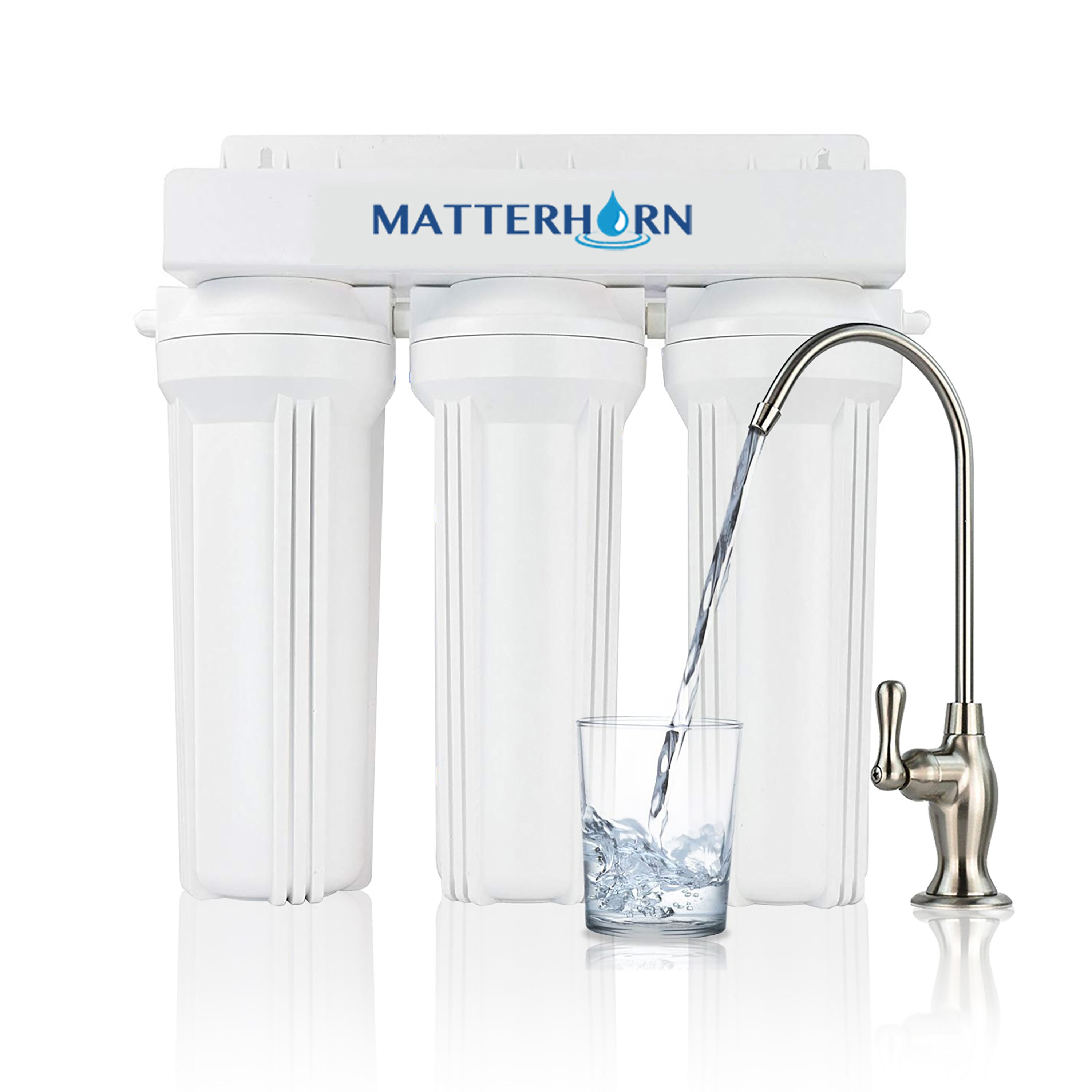 Matterhorn MUCT-2032 High Performance, Adds pH+ Alkaline Minerals Triple-stage Carbon Block Under Sink Water Filtration System with Faucet