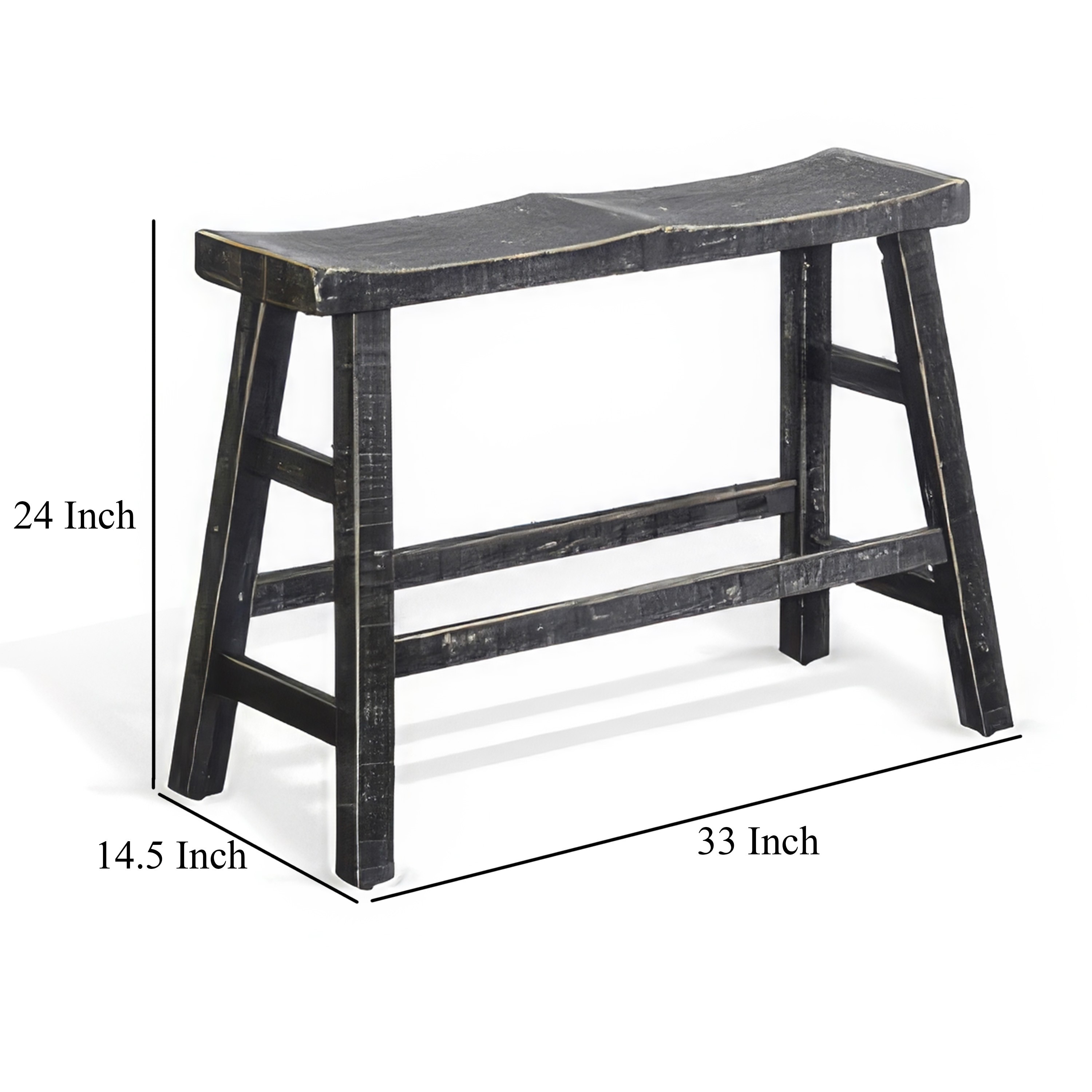 Benzara Rena Counter Height Bench 33 Inch Rustic Black Mahogany Wood ...