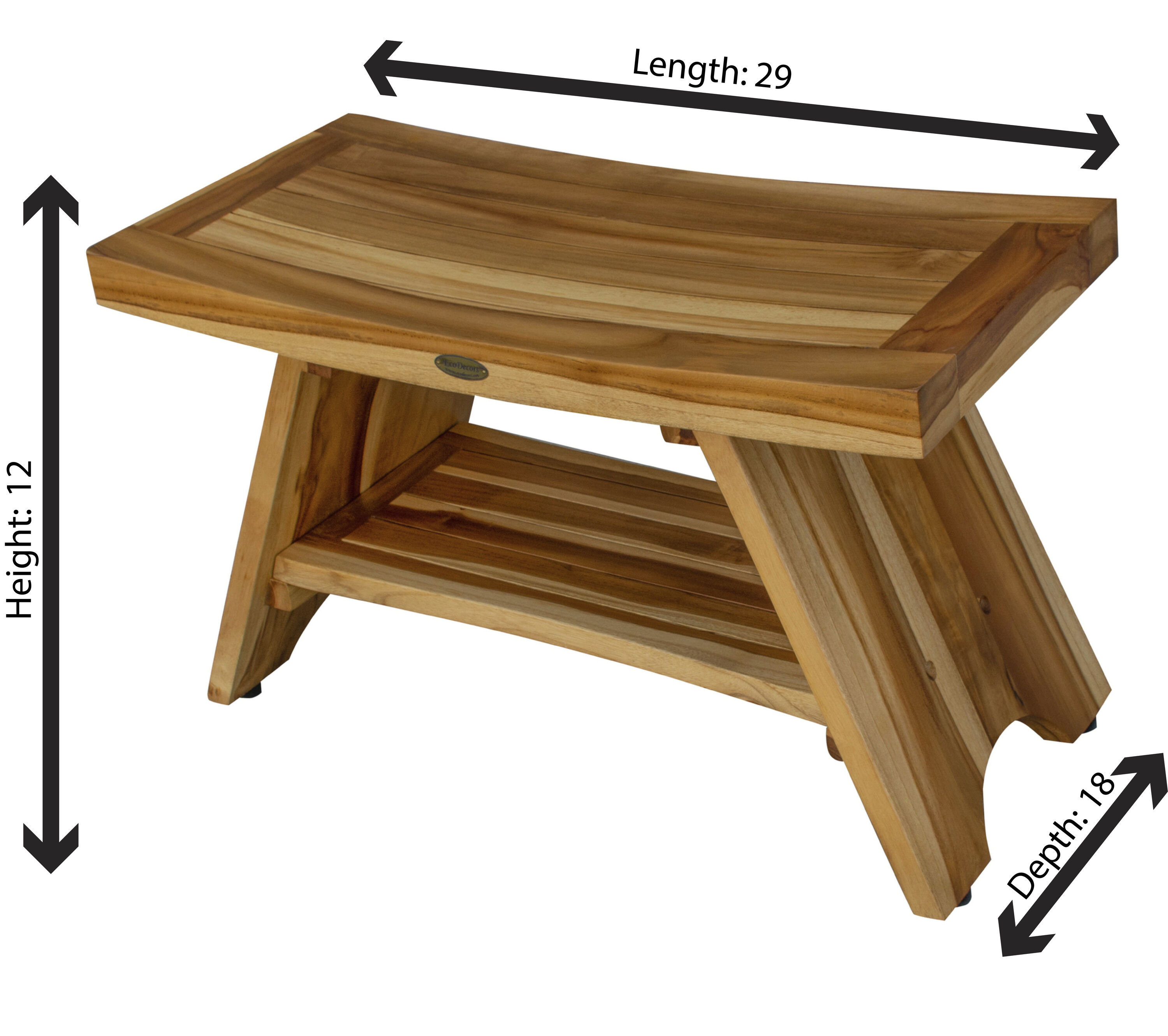 30" Earthy Teak Wood Shower Bench with Shelf