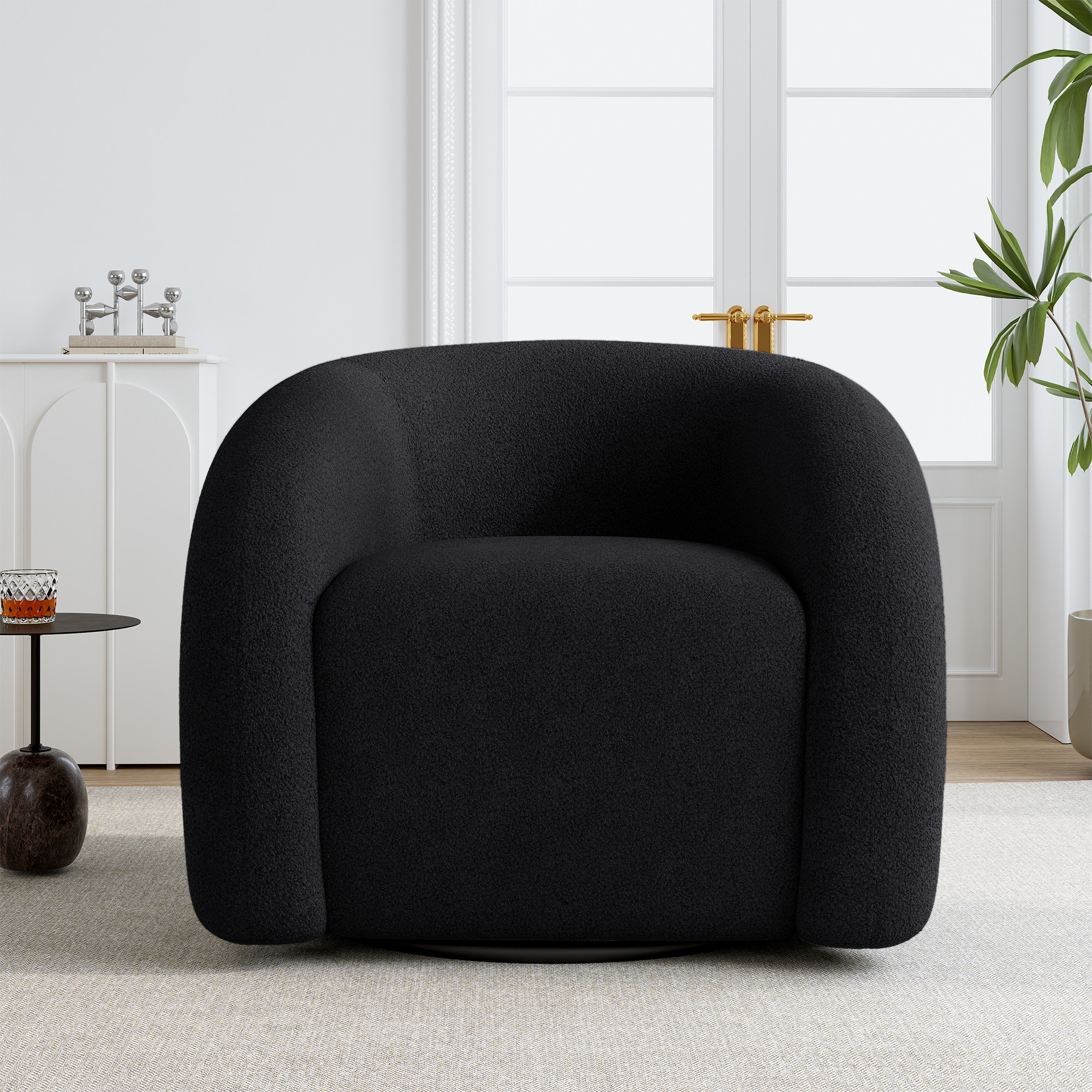Dreamsidea Boucle Accent Chair - 360 Degree Swivel Chair with Solid ...
