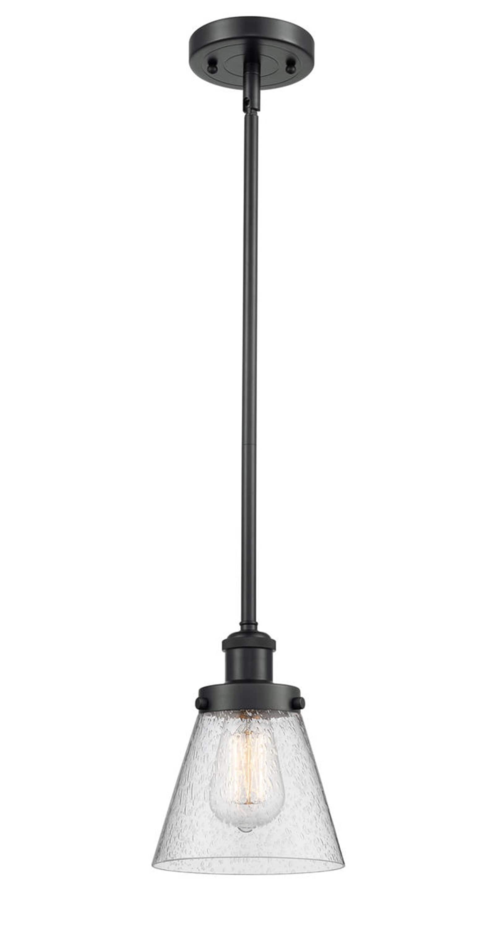 Innovations Lighting 916-1S-BK-G64 Cone Seedy, Matte Black Industrial Seeded glass Cone Mini Hanging Pendant light