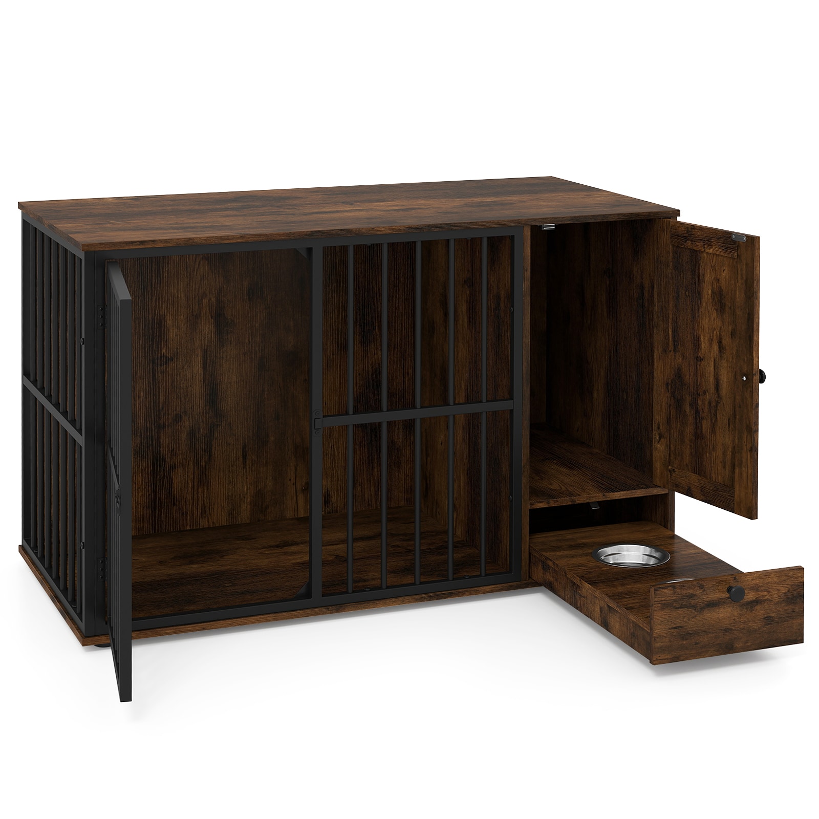 Slickblue 2 in 1 End Table For  Small Medium Dog Crate with Spacious Countertop and Side Cabinet 3.96 ft W x 1.96 ft L x 2.5 ft H Coffee