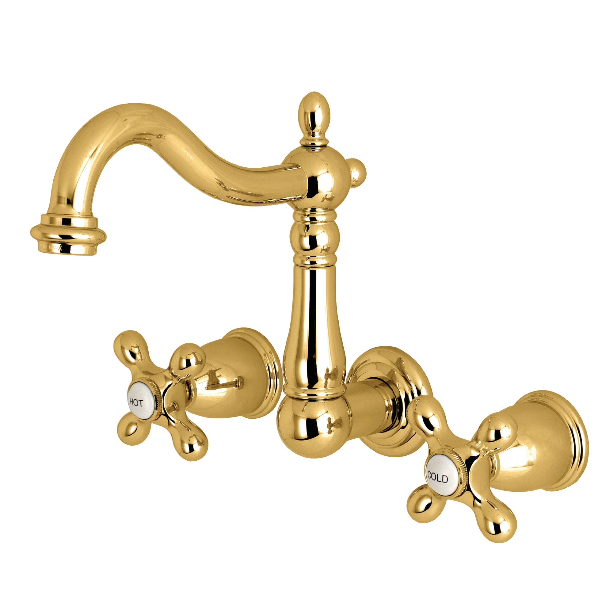 Kingston Brass WLKS1252AX Heritage Polished brass Wall-mount 2-handle Mid-arc Residential Handle Bathroom Sink Faucet