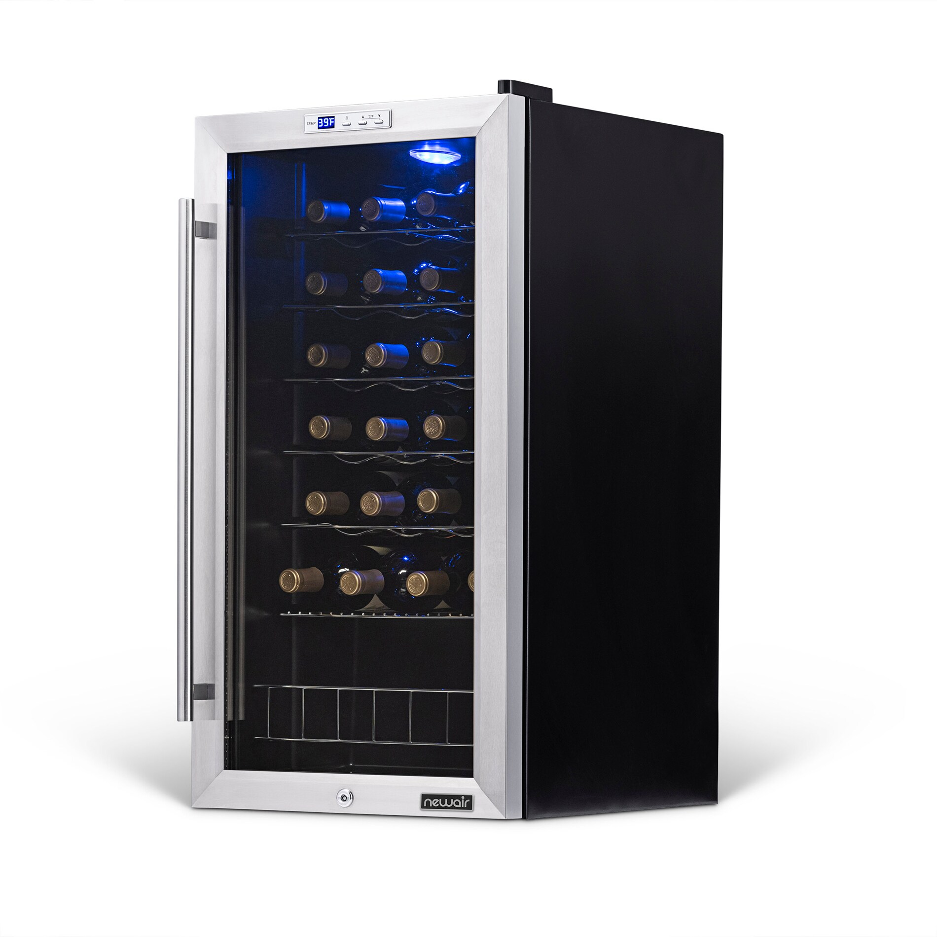 Freestanding Stainless Steel 27 Bottle Wine Cooler with Interior Lighting