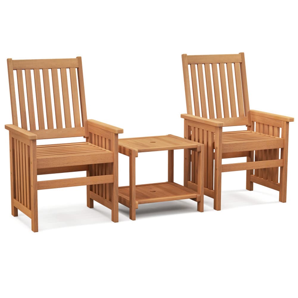 LIVIZA UTJ11672 3 -Piece Natural Bistro Patio Dining Set Wood Square Table with 2 Stationary Chairs