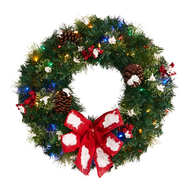 Green Pine Artificial Wreath, Light Up Wreath Outdoor Battery Operated
