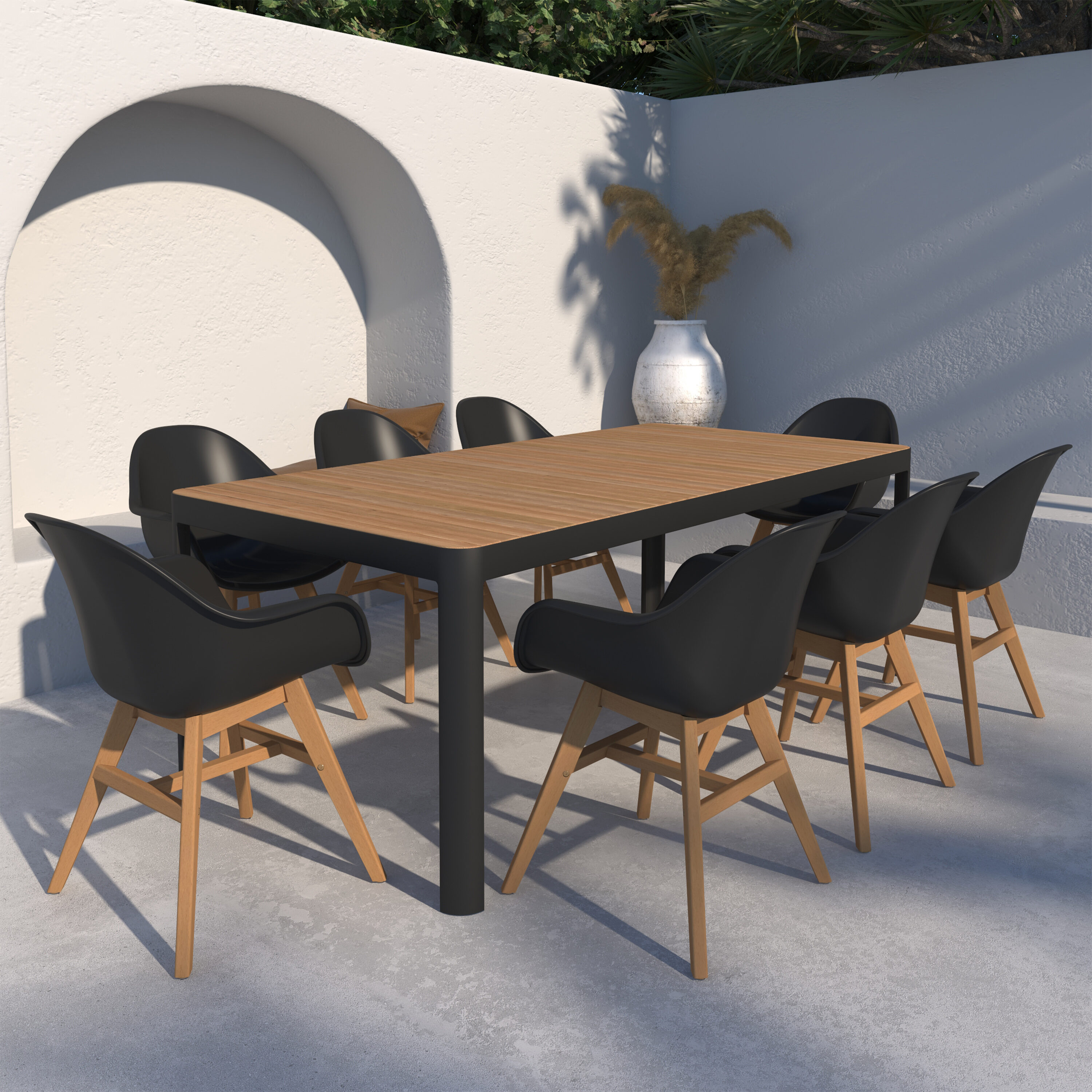 Amazonia PORTBK8CONARMALUBK Outdoor Patio 9 -Piece Patio Dining Set Wood Rectangle Table with 8