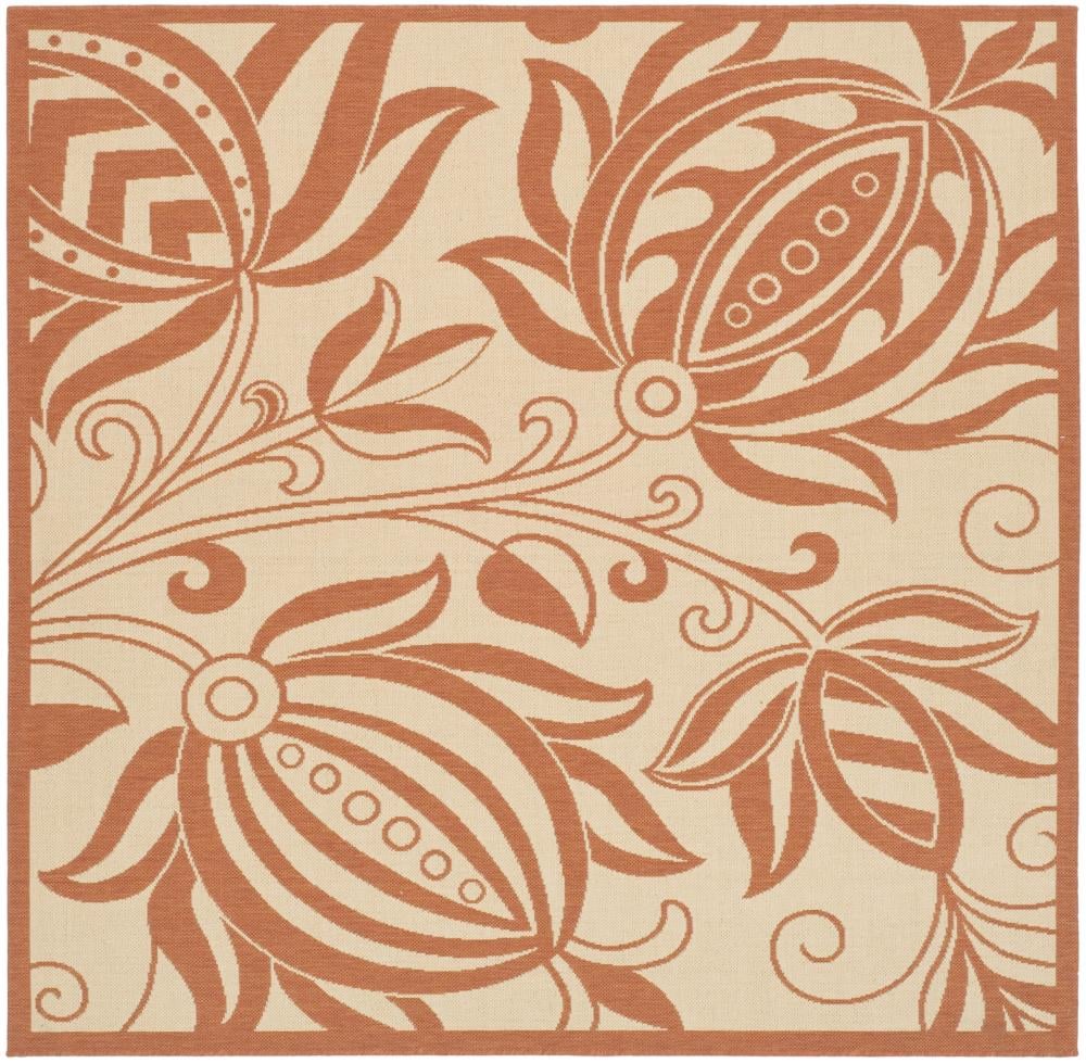 Safavieh CY2961-3201-8SQ Courtyard Blossums 8 x 8 (ft) Loomed Polypropylene Natural/Terra Square Indoor/Outdoor Floral/Botanical Coastal Area rug