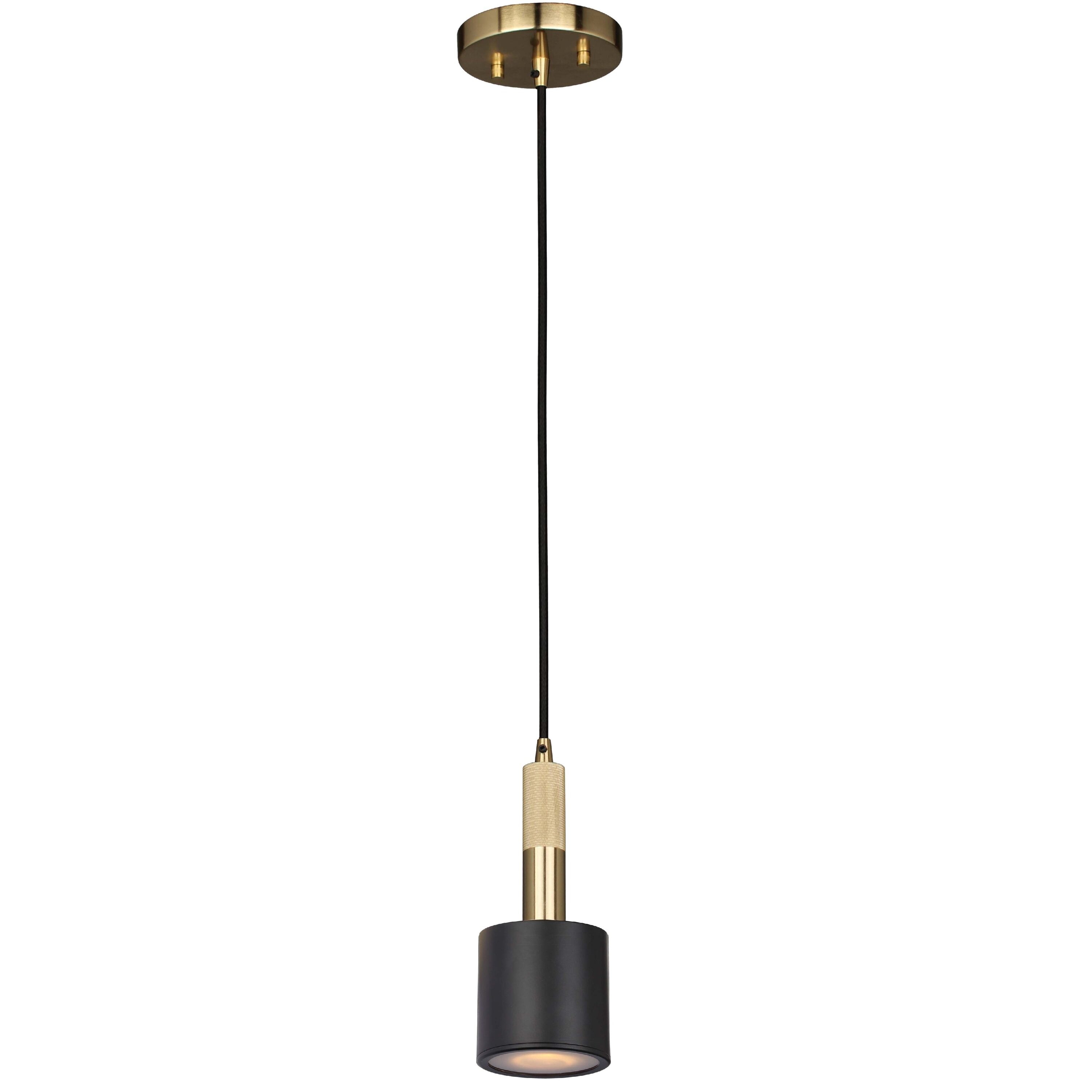 Dainolite Rhoswen 1 -Light Matte Black, Aged Brass Modern/contemporary Acrylic Cylinder Mini Hanging Pendant Light
