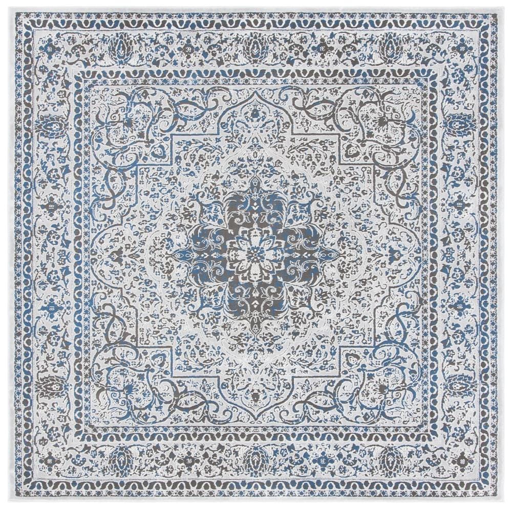 Safavieh ALH628F-7SQ Alhambra Franci 7 x 7 (ft) Loomed Synthetic Light Gray/Navy Square Indoor Floral/Botanical Area rug