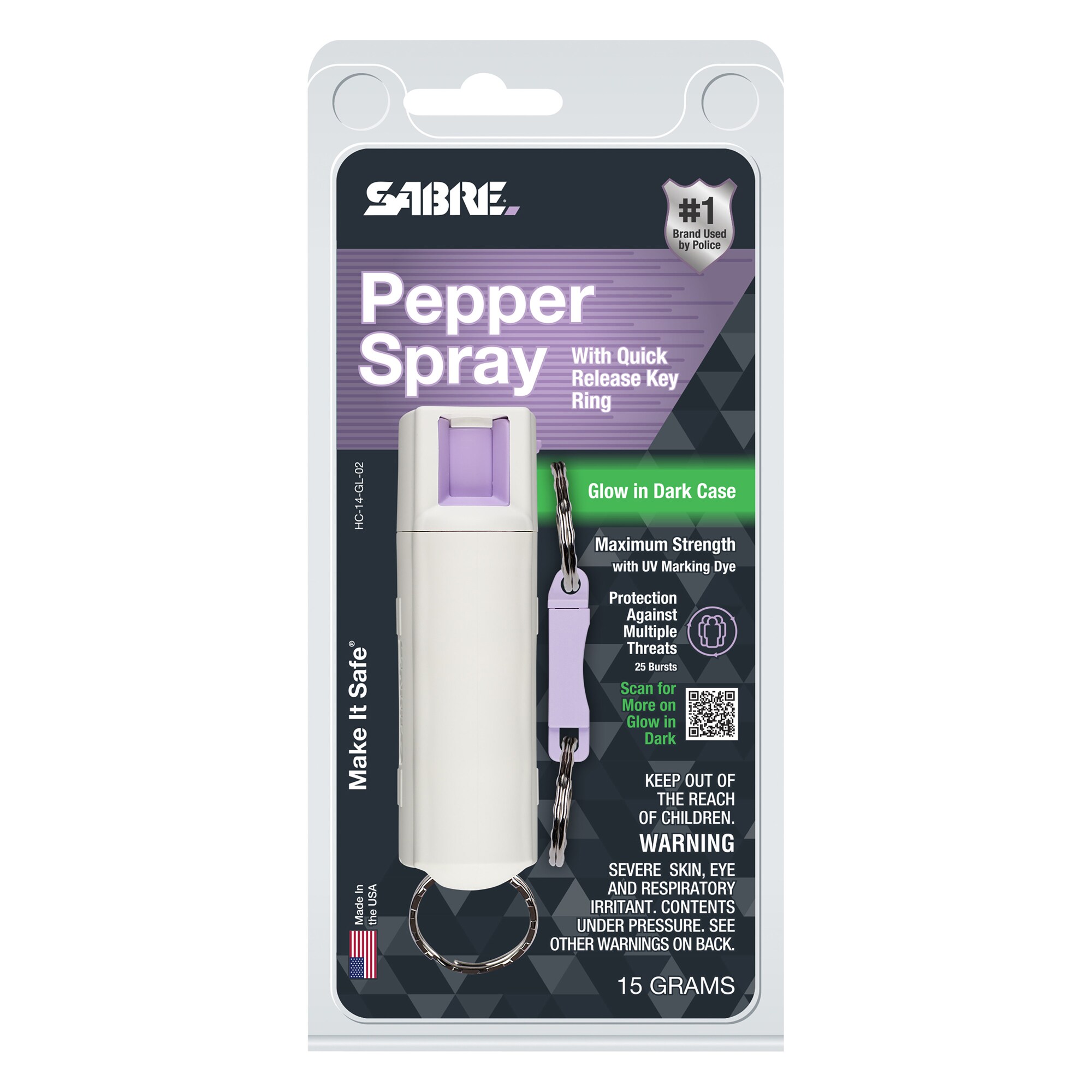SABRE Pepper Spray with Glow In The Dark Case, Quick Release Key Ring,  Twist Lock Safety, 25 Bursts in the Pepper Spray department at