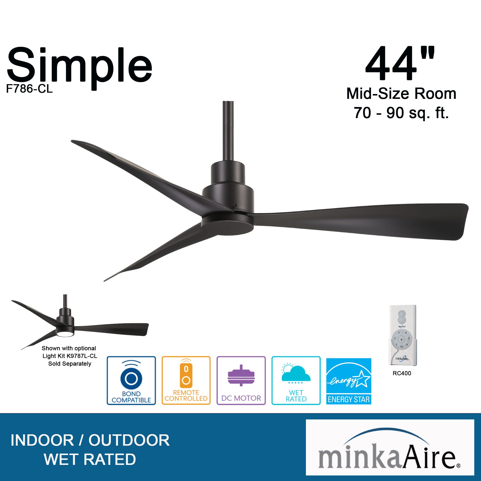 Ceiling Fan for sale online Minka-Aire F786-CL 44in 
