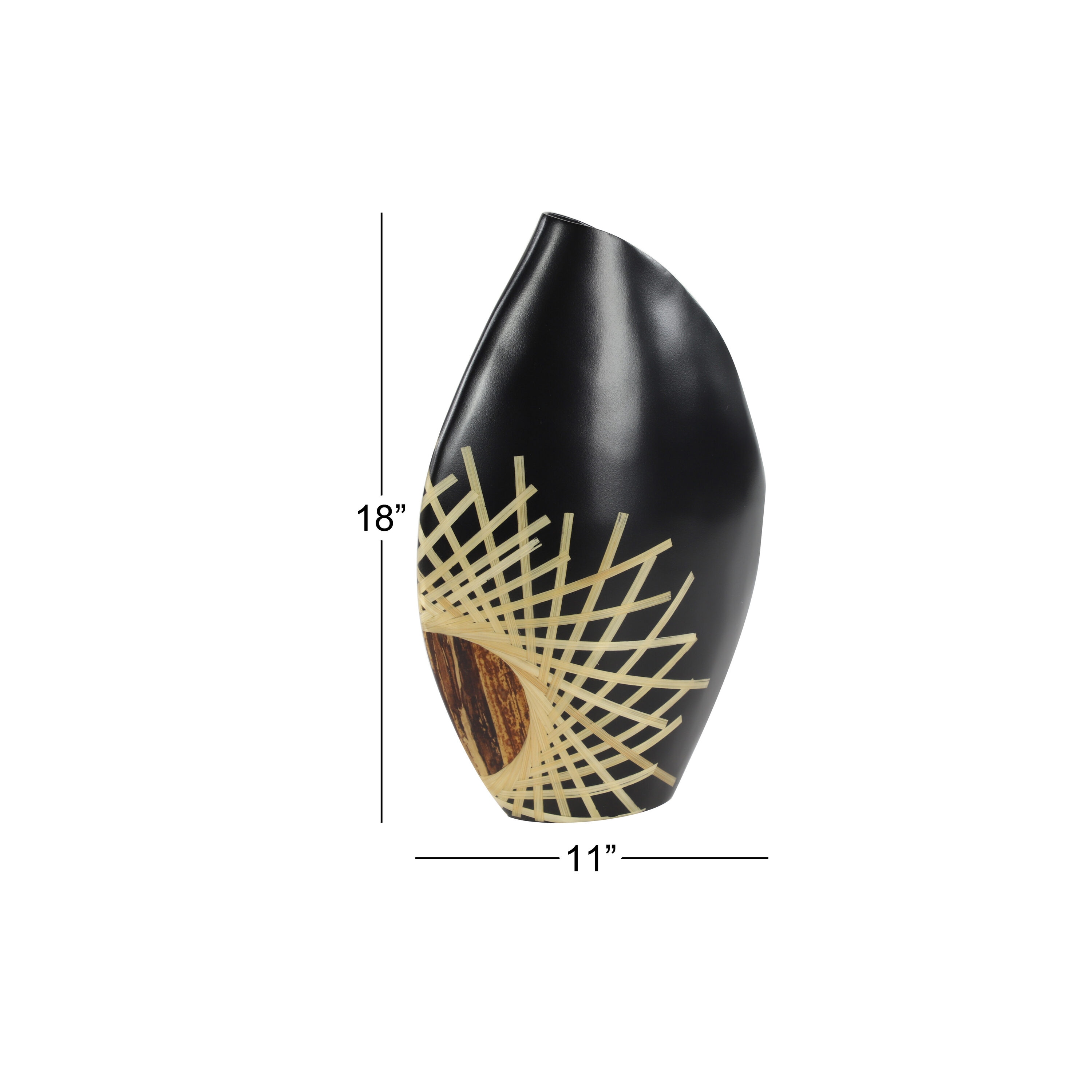 Asymmetrical Black Banana Wood & Bamboo Vase 11.5" x 18"