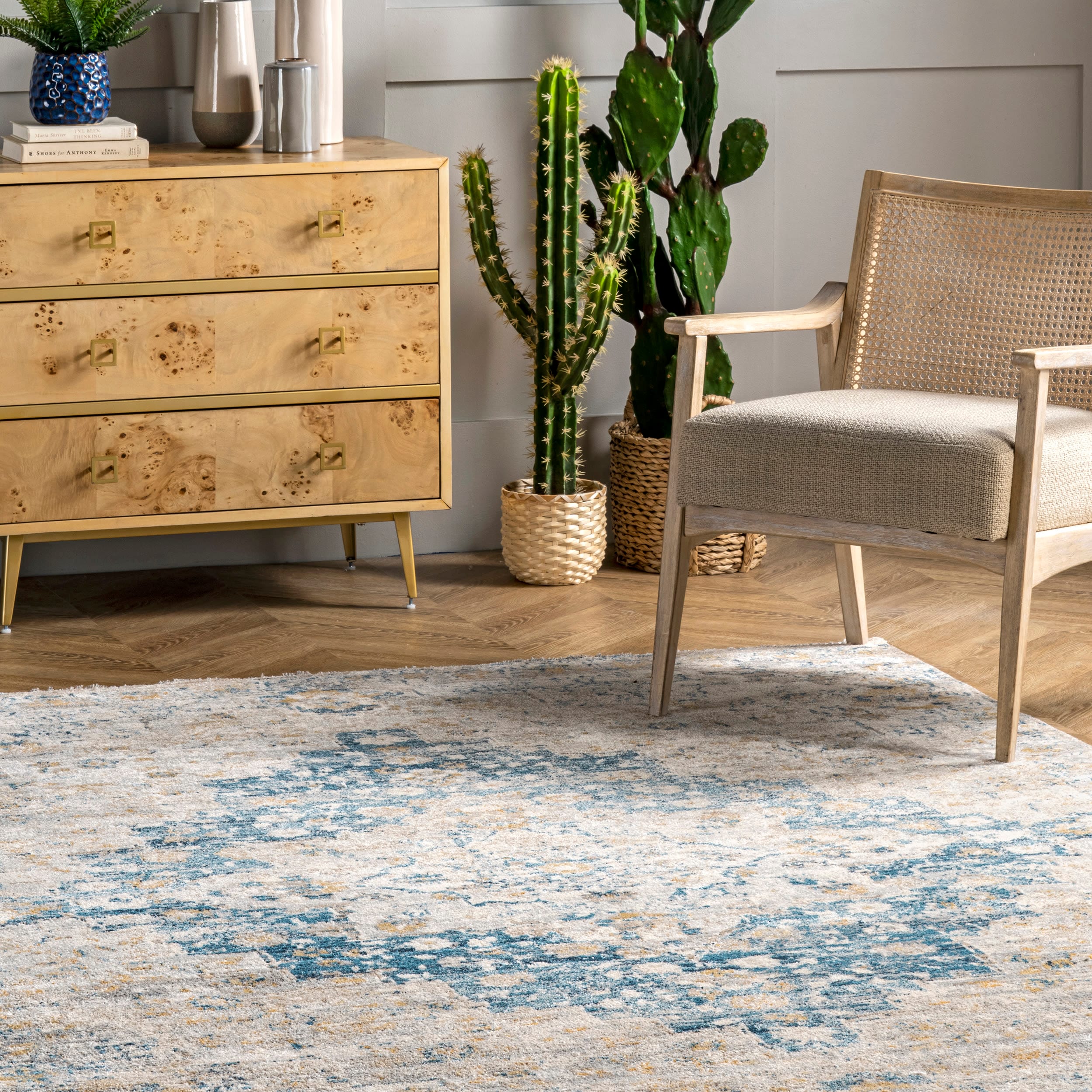 Blue Medallion Synthetic Easy Care Area Rug