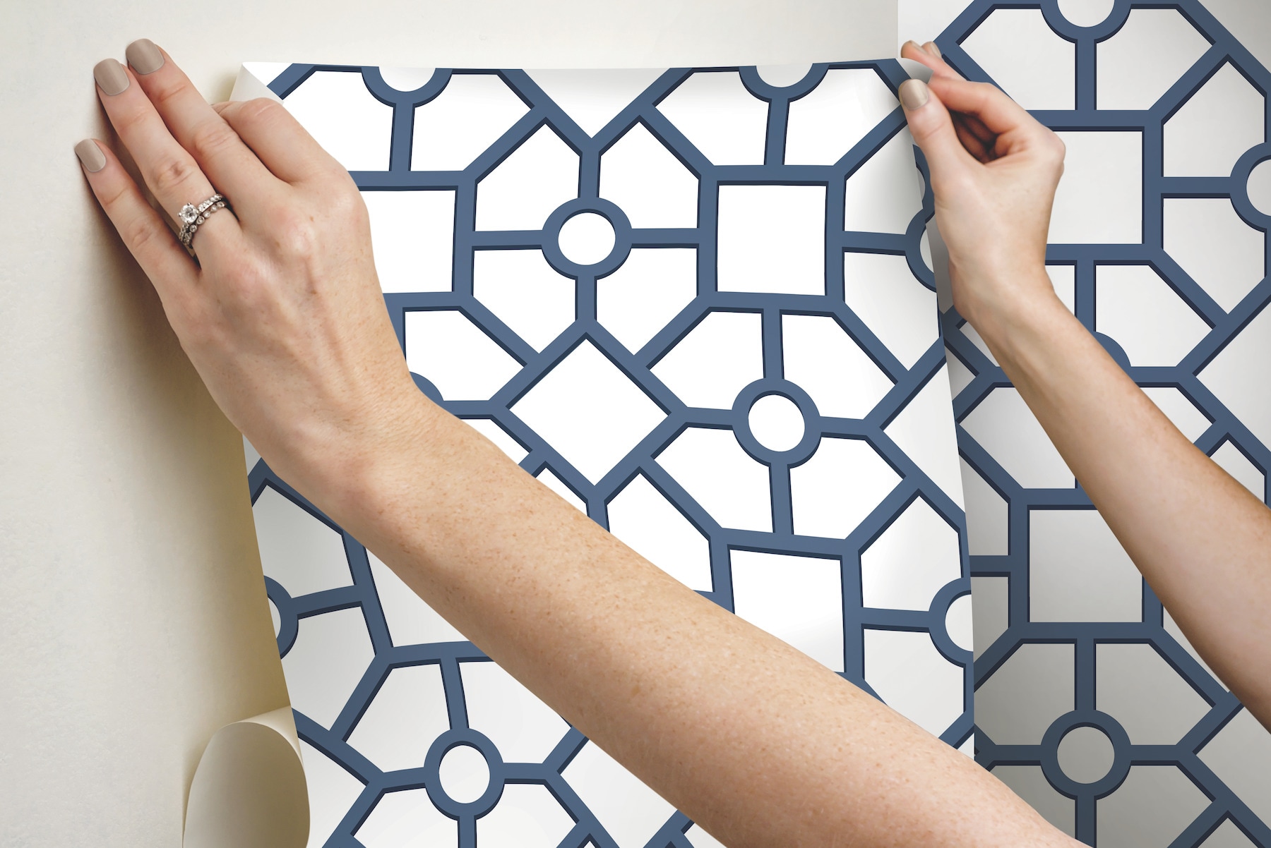 York Wallcoverings PSW1027RL York Premium Peel and Stick Tropics 34.2-Sq. Feet Blue Non-woven Geometric Self-adhesive Peel and Stick Wallpaper