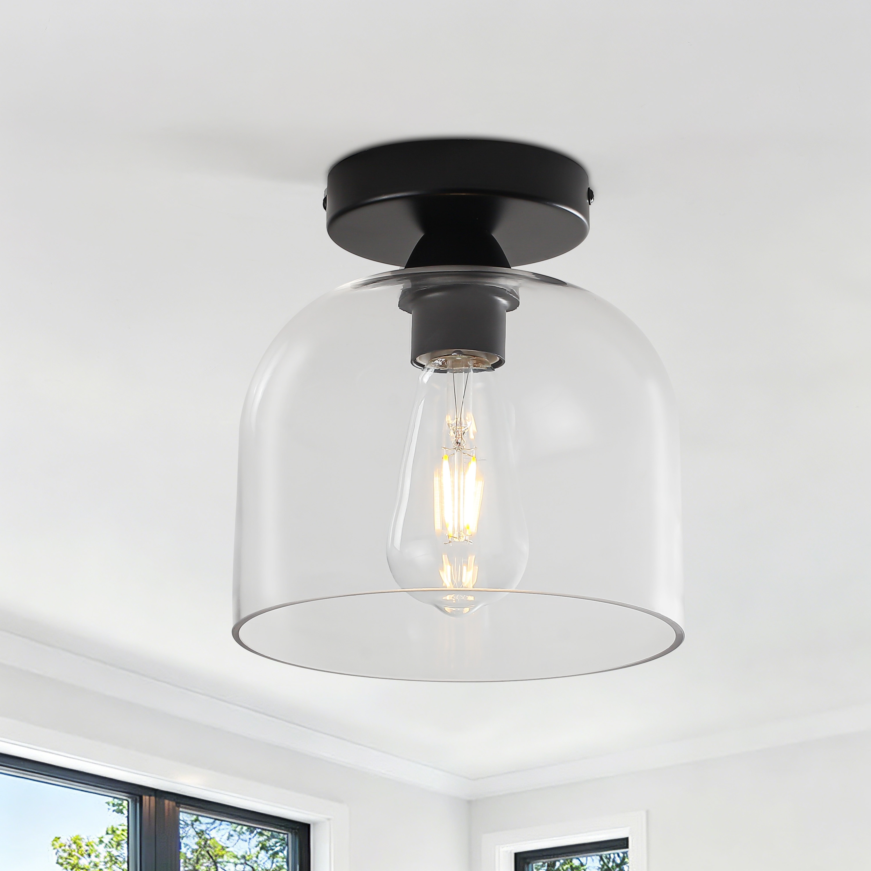Kirahee 1-Light Clear Glass Dome Semi-Flush Mount Ceiling Light