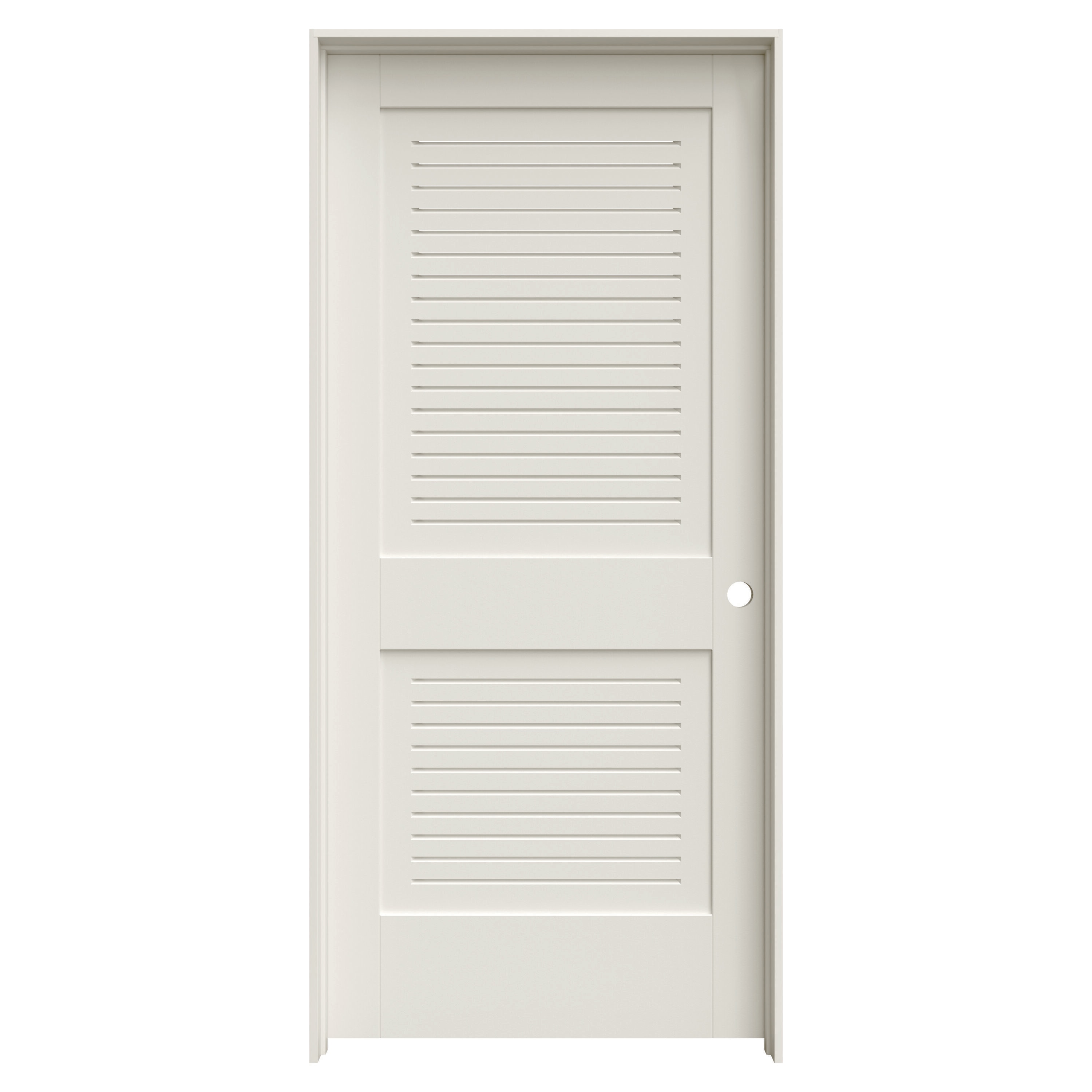 JELD-WEN LO617862 36-in x 80-in Primed Solid core Louver Left hand Textured Primed MDF Flat Jamb Single Prehung Interior Door