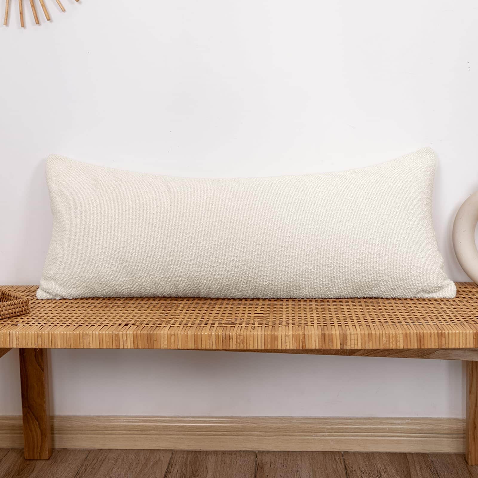 Yichuhaoxi  14 by 36 inch Boucle Lumbar Pillow Cover Cream Woven Texture Neutral Long Pillow Cover for Couch Sofa Bed Living Room Home Decor Cover