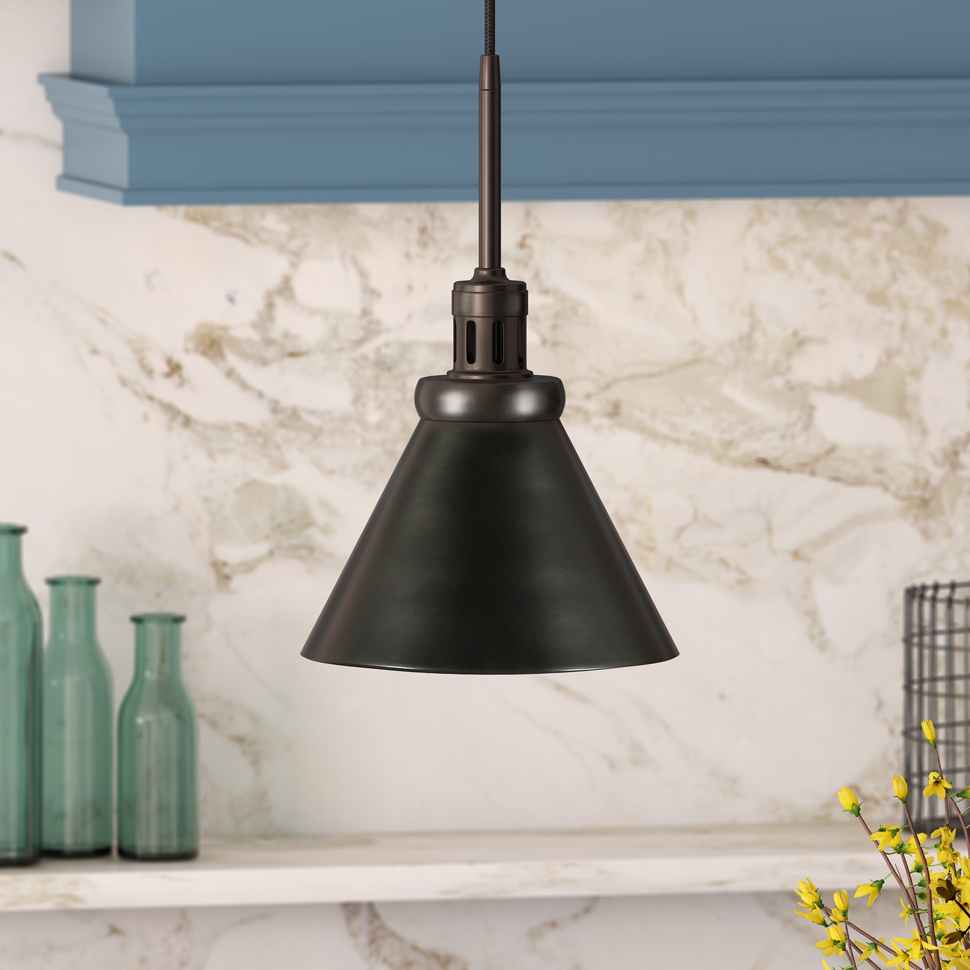 Hailey Home PD0720 Zeno Blackened steel Transitional Drum Mini Hanging Pendant light
