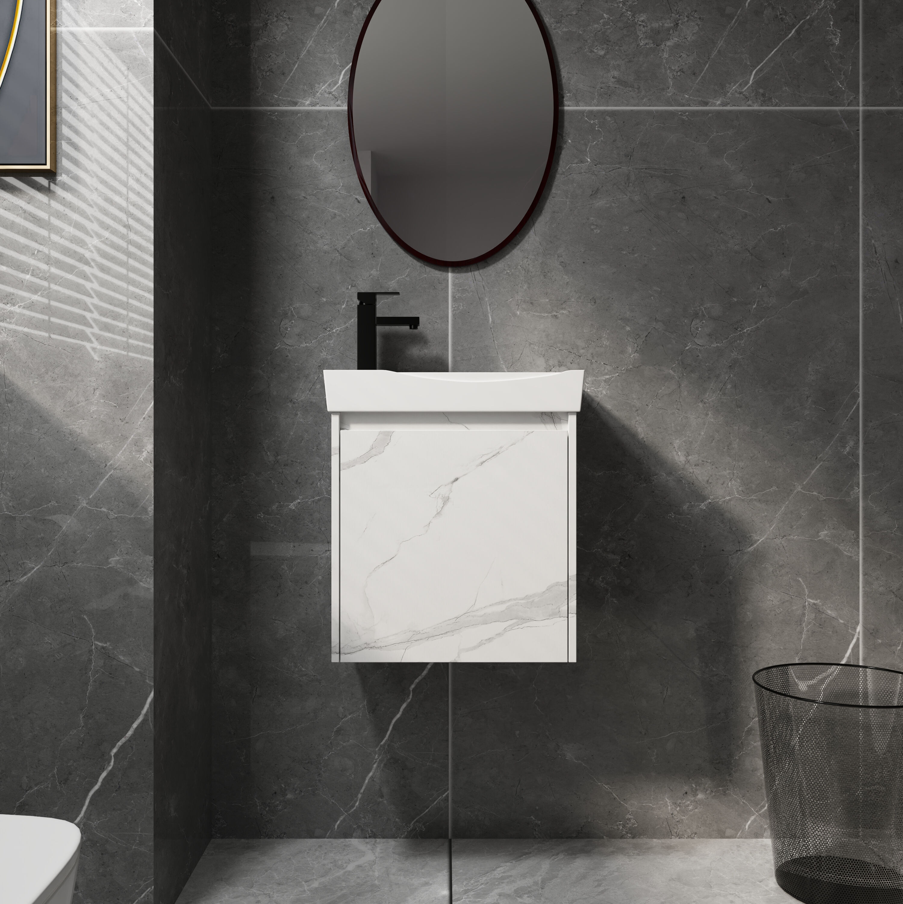 LOVMOR - 20in Wall-Mounted Bathroom Vanity with Ceramic Sink Storage Cabinet with Doors Bathroom ...