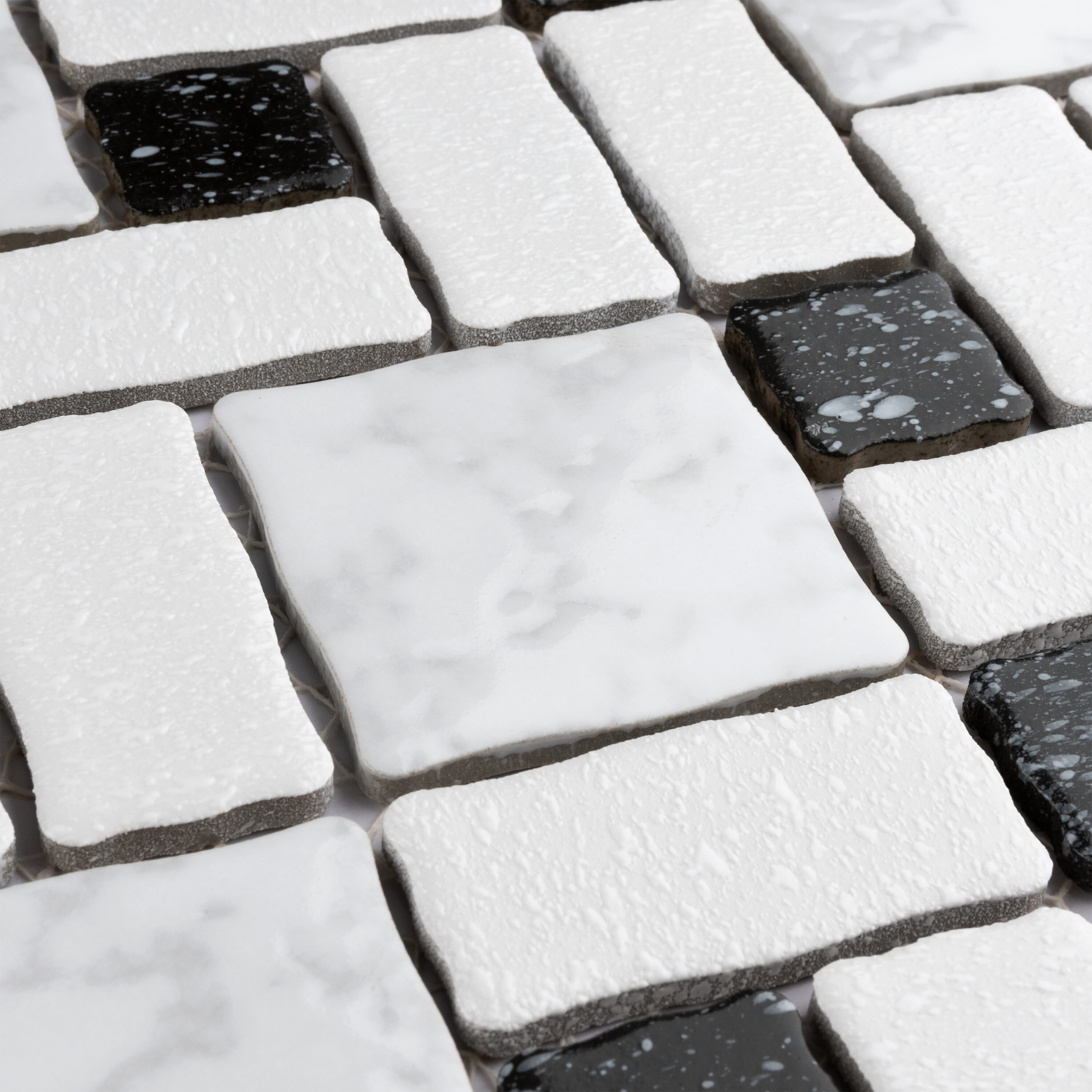 Academy 12" x 12" Black and White Porcelain Mosaic Tile