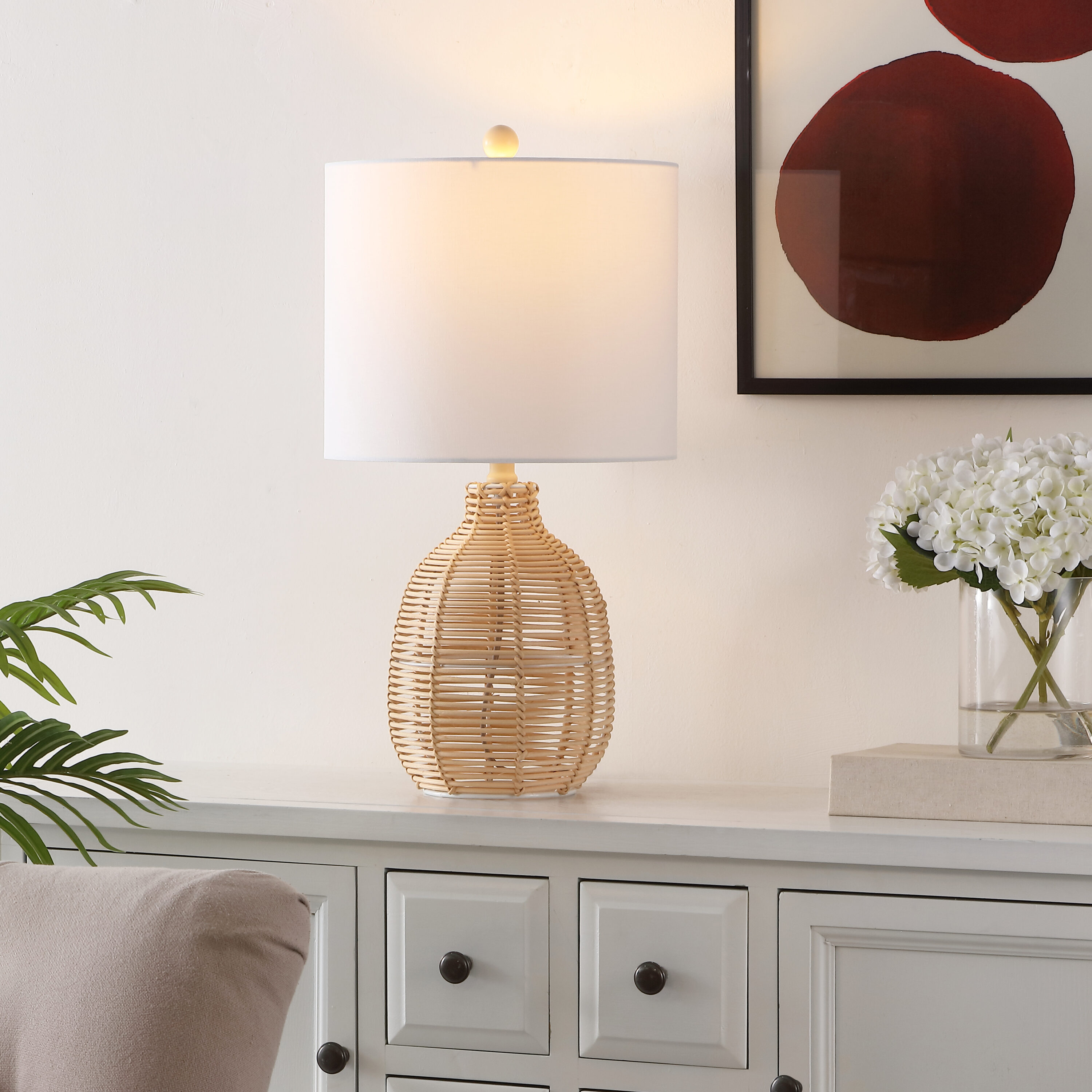 Safavieh TBL4473A Table Lamps 23-in Off-White LED Incandescent Rotary socket Table Lamp with Cotton Shade