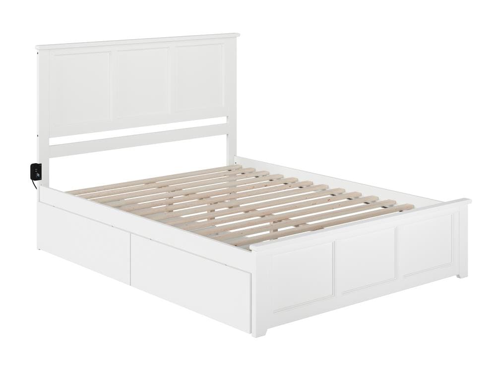Atlantic Furniture Madison White Queen, White Queen Bed Frame With Storage And Headboard
