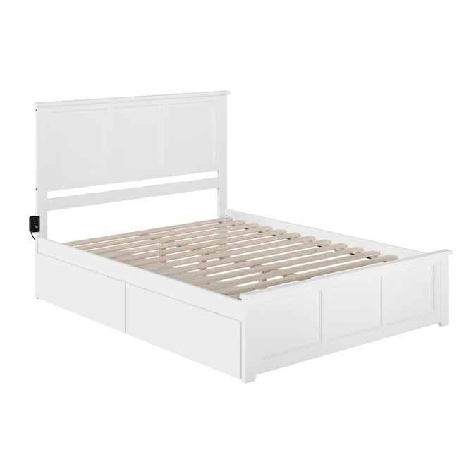 Atlantic Furniture Madison White Queen, White Wooden Queen Bed Frame With Storage