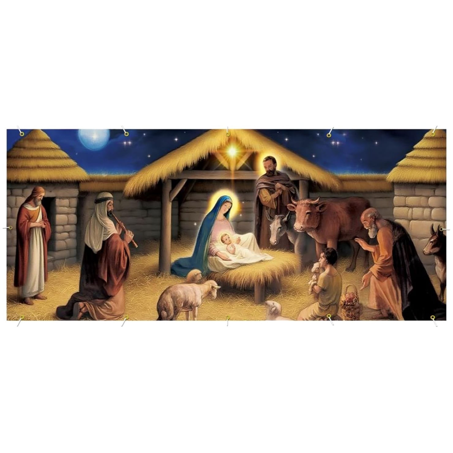 Garvee Nativity Scene Garage Door Cover 7x16 Ft Christmas Jesus Birth Banner with 4x6 m Ribbons Religious Polyester Holiday Decor for Home Church Durable Reusable Christmas Decorations