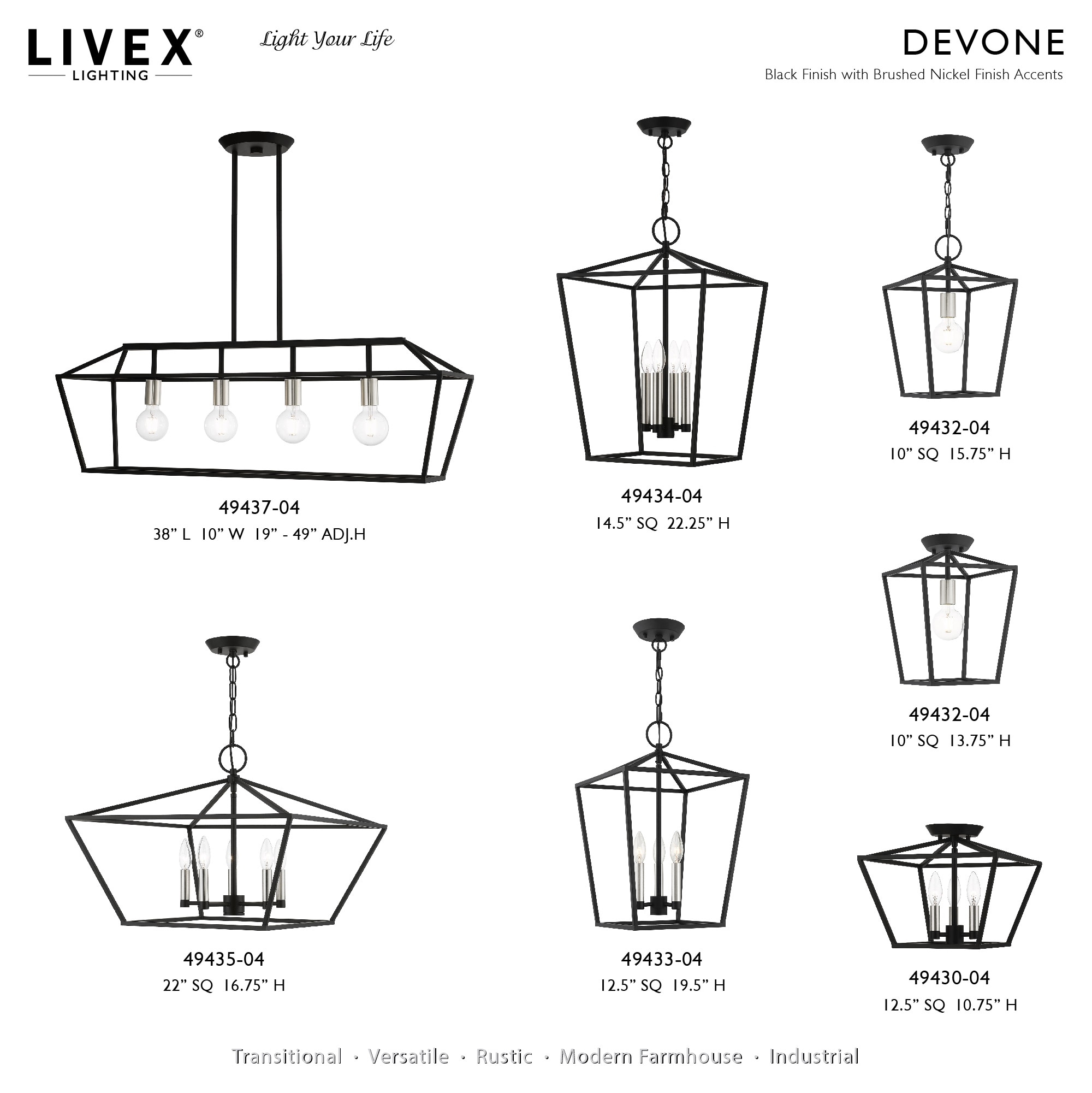 Devone 3-Light Black and Brushed Nickel Semi-Flush Mount