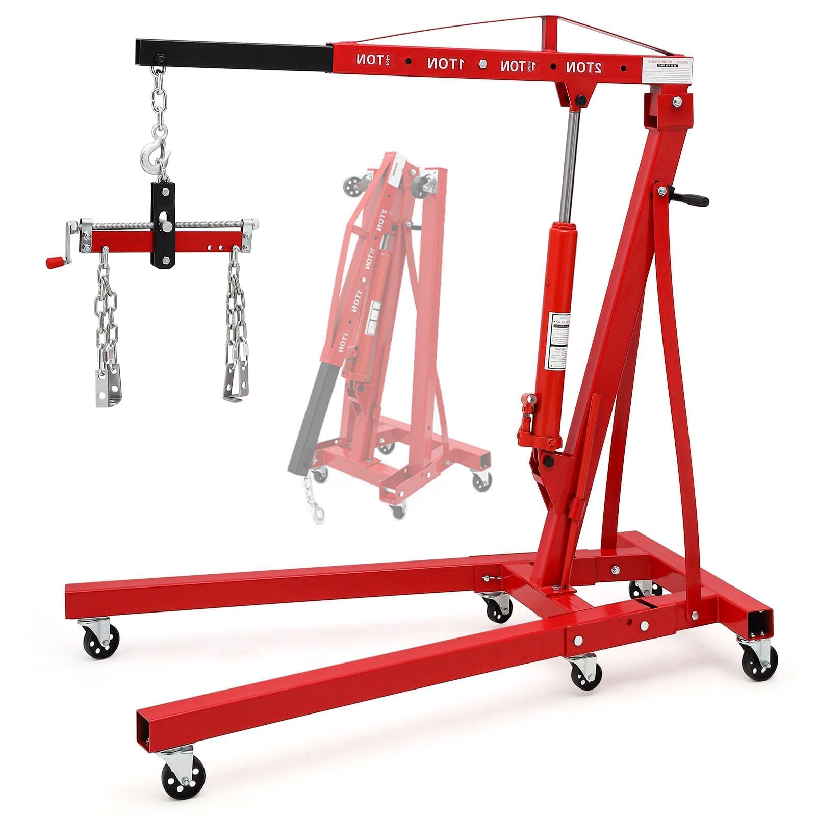 Garvee 2 Ton Folding Hydraulic Engine Hoist with Telescoping Boom 6 Caster Wheels With Lever 4400 Lb Shop Crane Hoist Lift for Garage Workshop R #GWPAE-33AJL5TQ