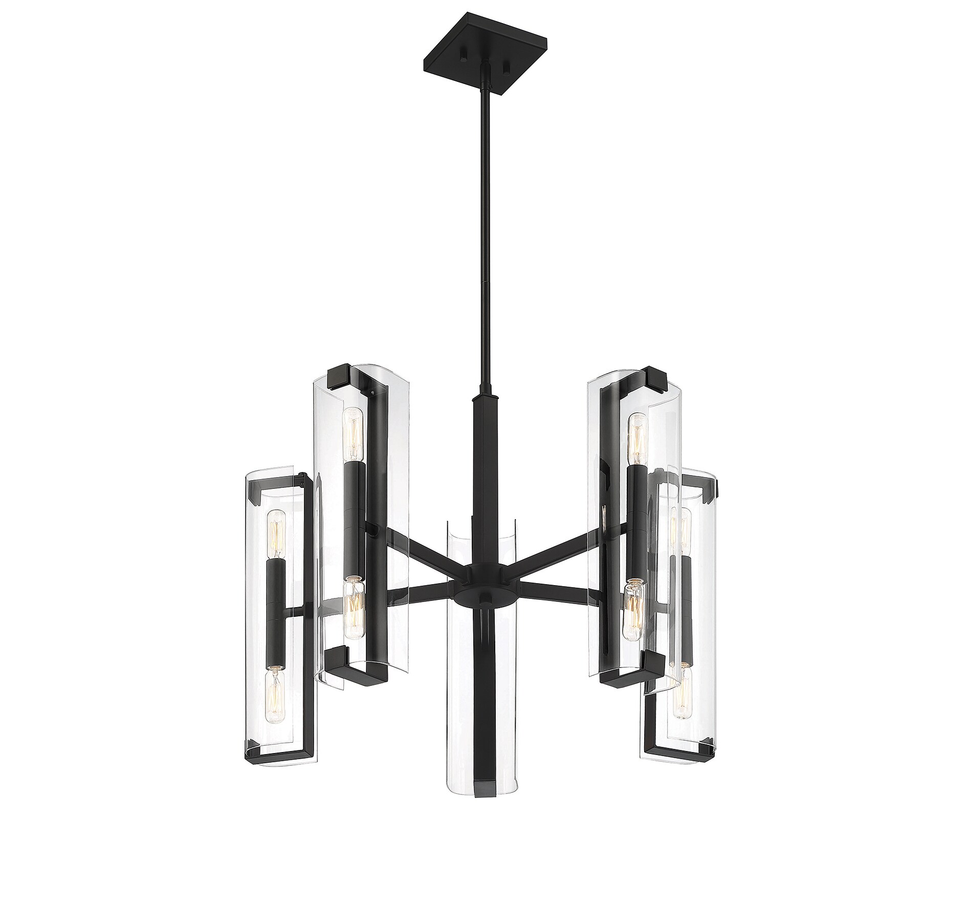 Matte Black Contemporary 10-Light Chandelier with Glass Shades