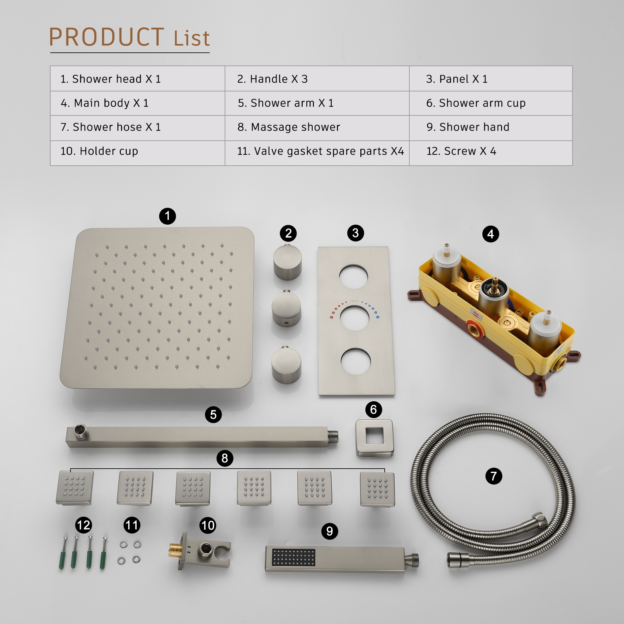 CASAINC M6001-A-12-BN Showerhead-Bar-Panels - View #6
