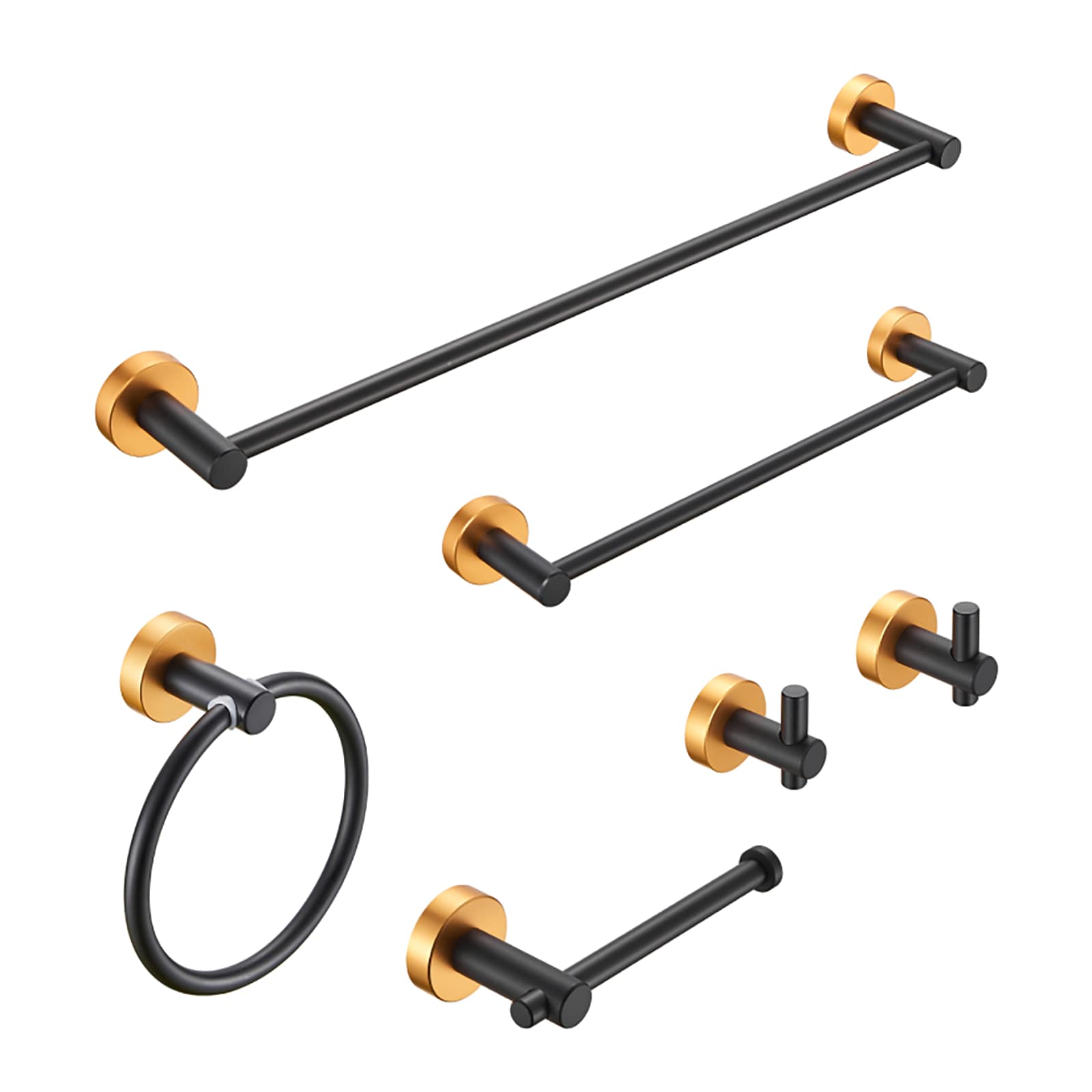 Nestfair SX-DR6016 6 -Piece Golden Black Decorative Bathroom Hardware Set Towel Bar, Toilet Paper Holder, Towel Ring Included
