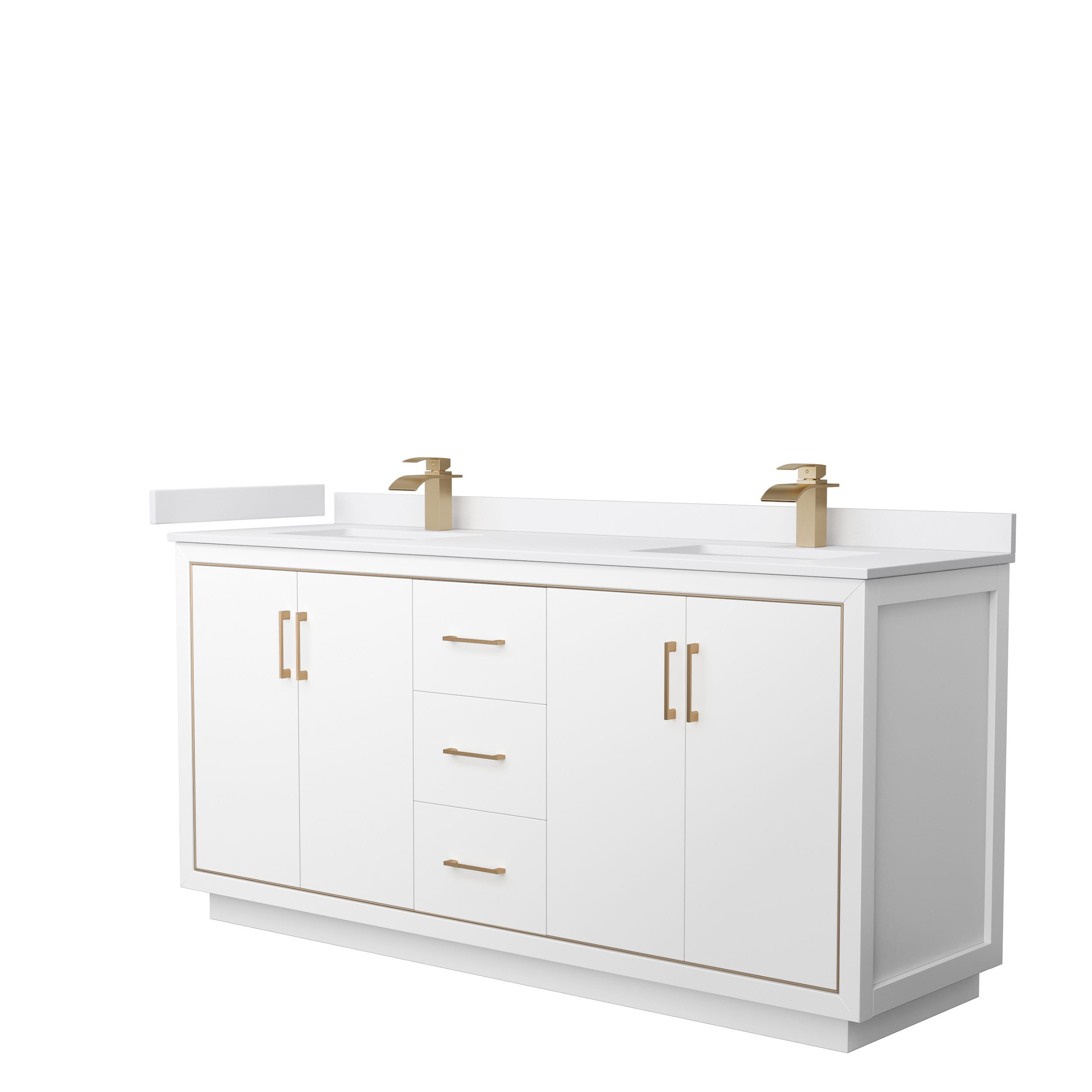 Wyndham Collection WCF111172DWZWCUNSMXX Icon 72-in White with Satin Bronze Trim Undermount Double Sink Bathroom Vanity with White Cultured Marble Top