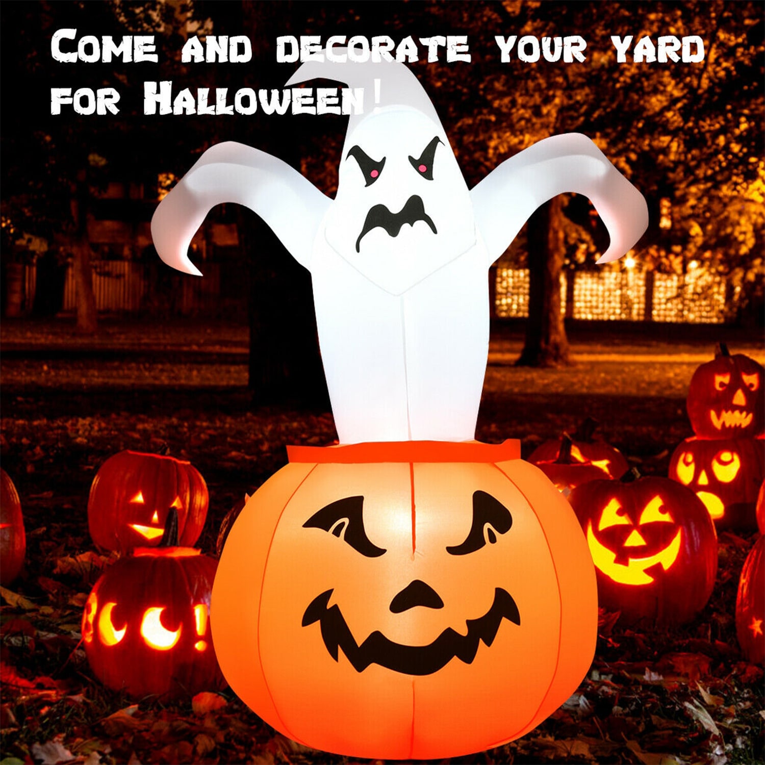 WELLFOR 6-ft Cute Ghost in Pumpkin Inflatable Outdoor Halloween ...