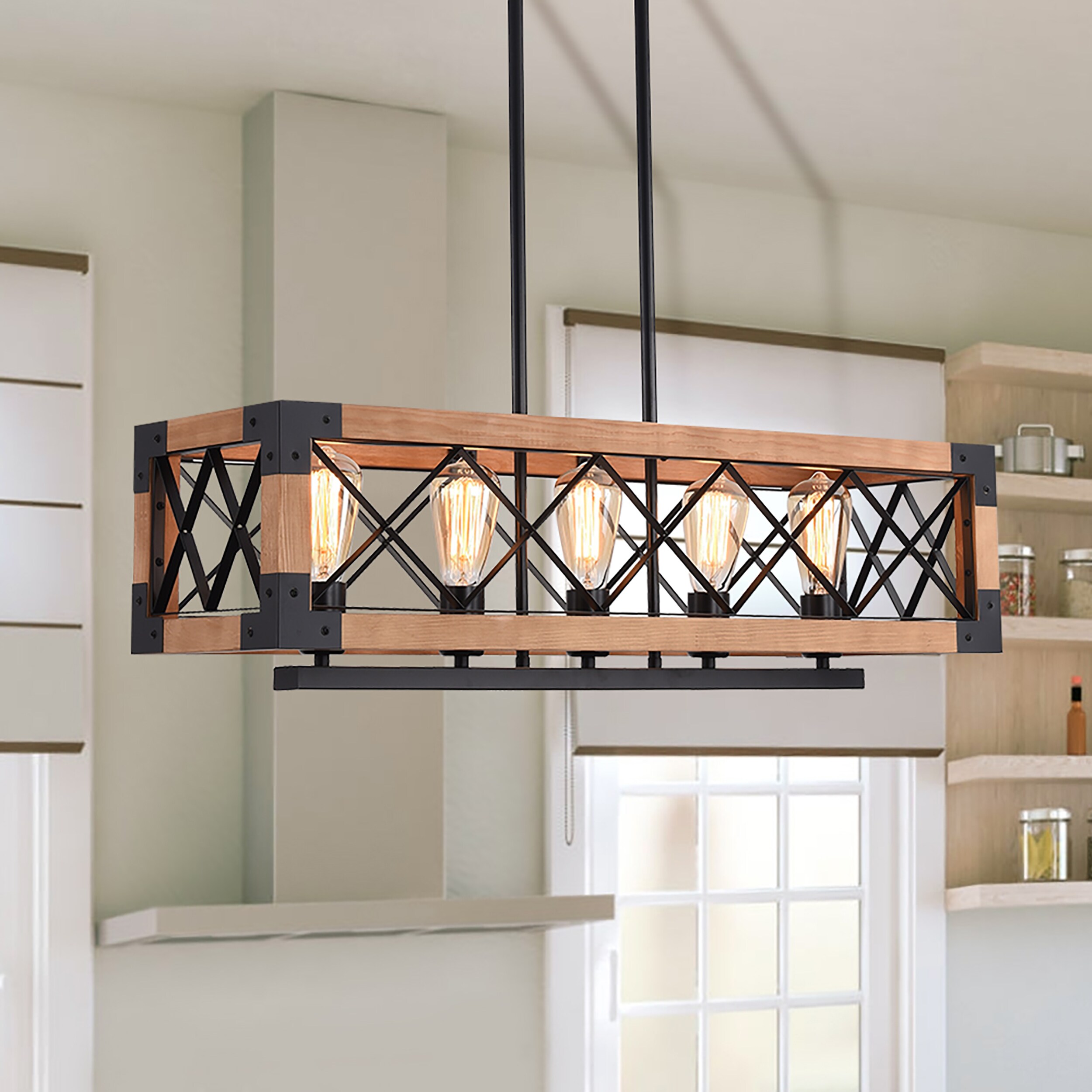 HUOKU LIBERTAB 5-Light Black and Brown Farmhouse Linear Led Kitchen ...