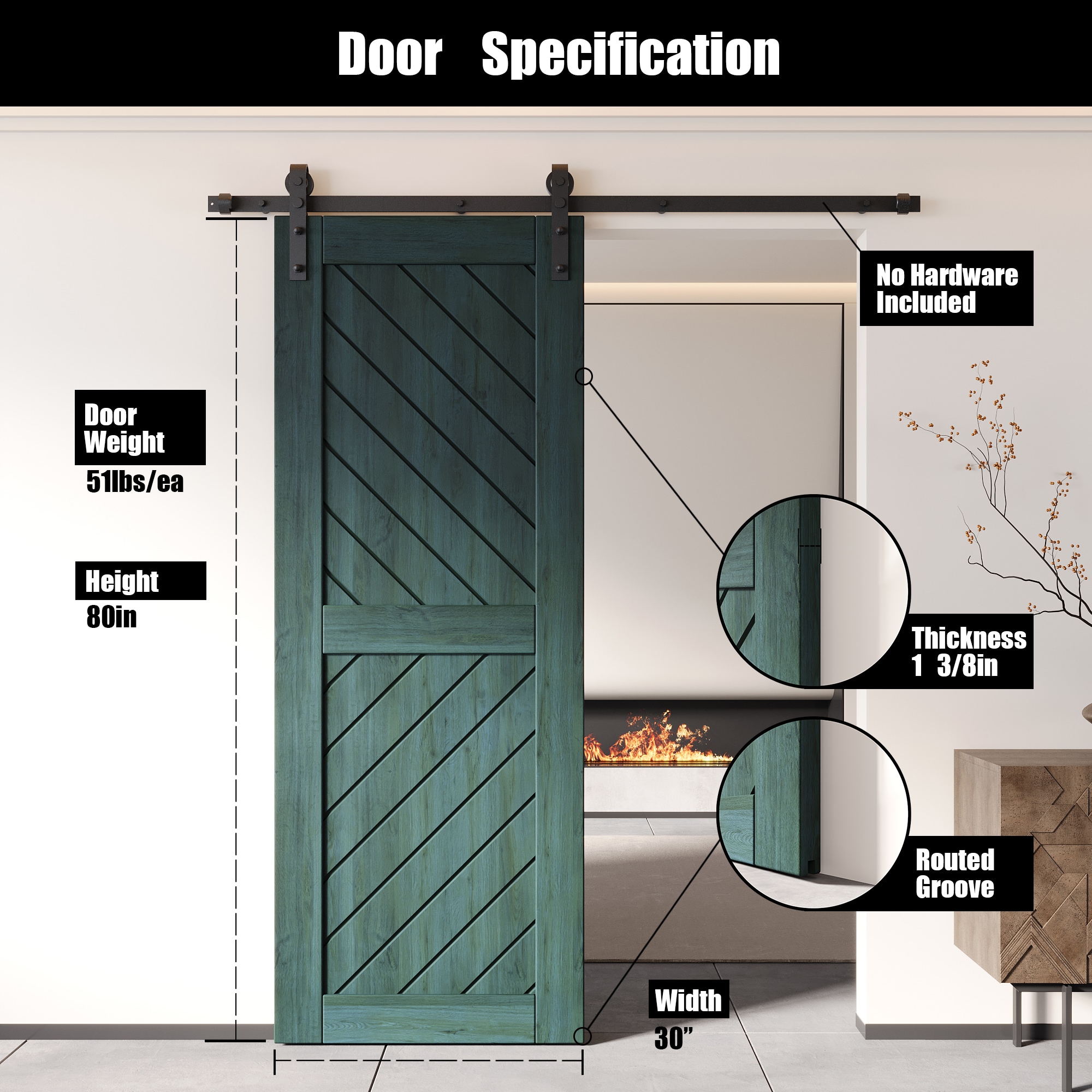 HOMACER XT4-3080-RP Barn-Doors - View #2