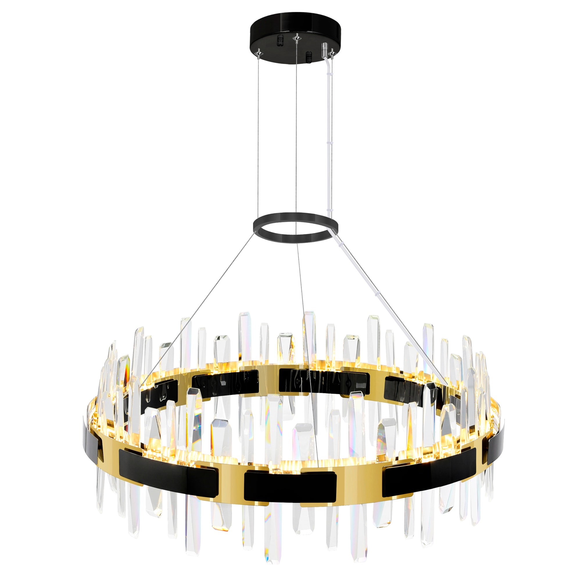 Aya Pearl Black Crystal LED Chandelier 32" with Stunning Details
