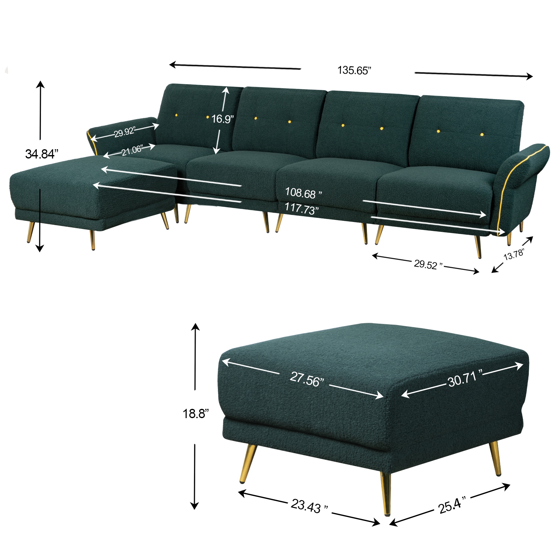 Jarenie 135.65-in Casual Green Polyester/Blend 6+-seater Sectional in ...