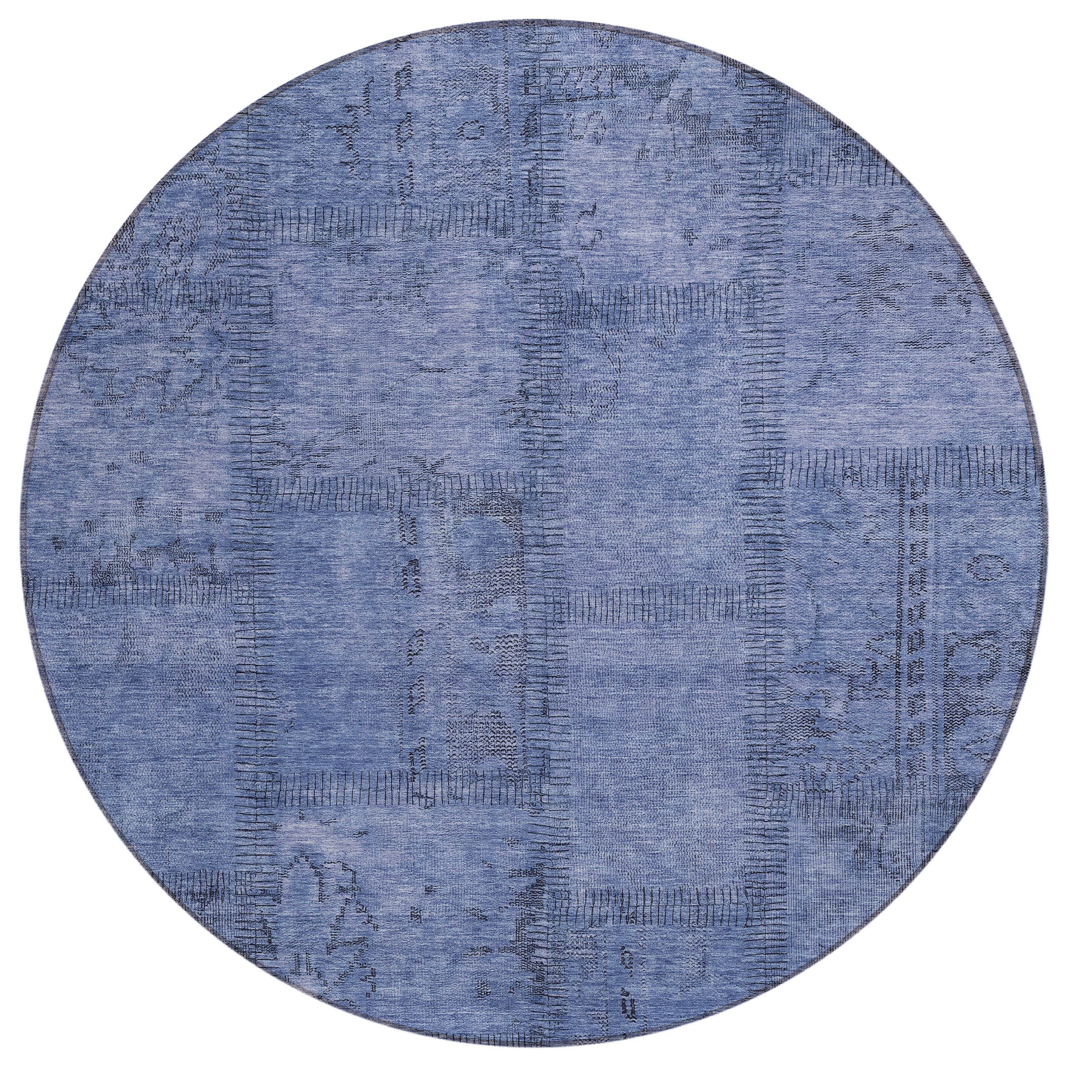Addison Rugs ACN685BU8RO Chantille ACN685BU 8 x 8 (ft) Polyester Blue Round Indoor/Outdoor Geometric Machine washable Area rug