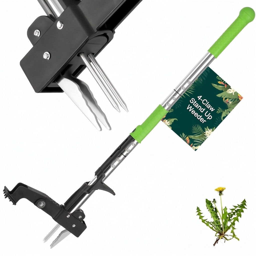 Justincity -  4 Claw Stand Up Weed Puller Tool 39 Inch Long Handle Stainless Steel Claws Heavy Du...