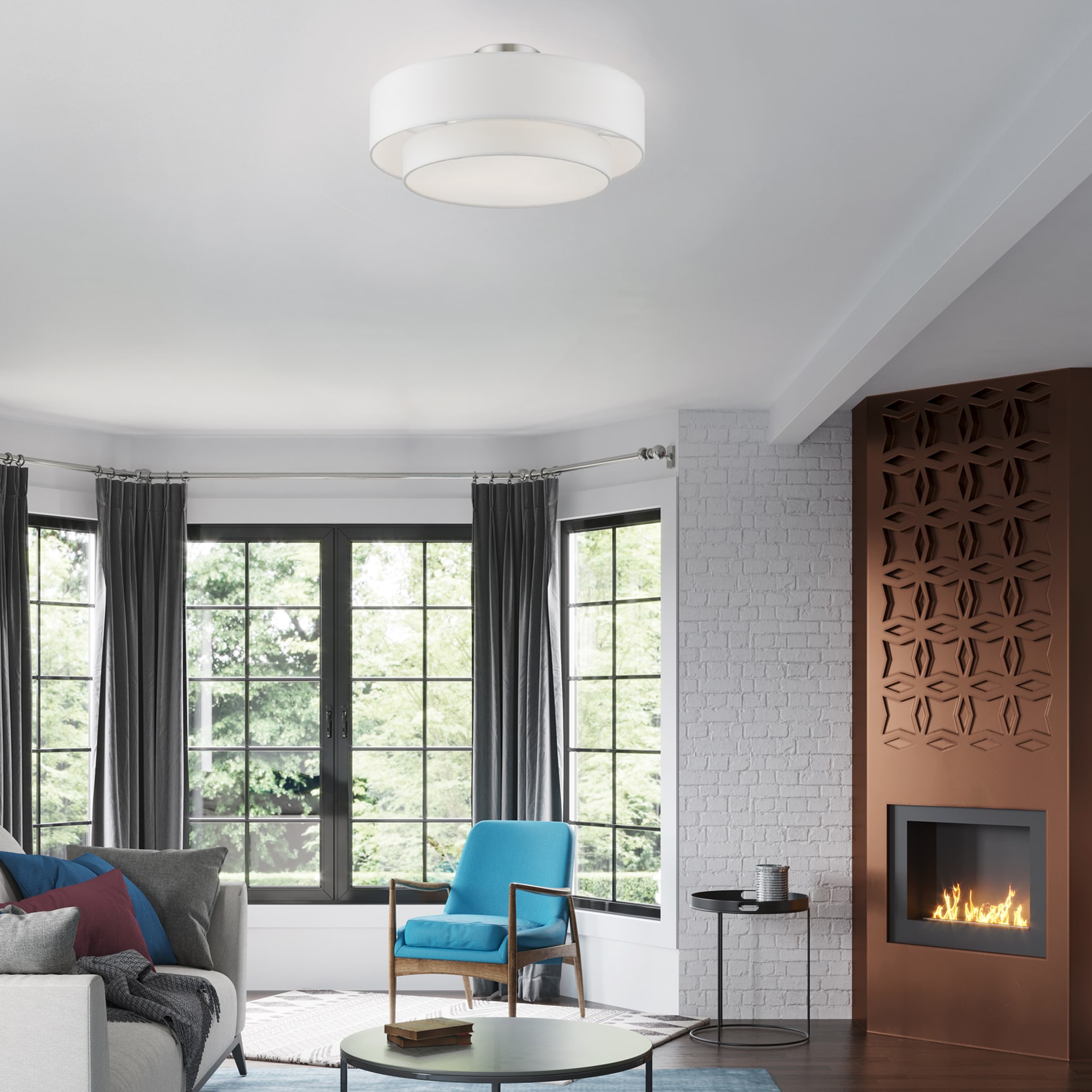 Meridian Brushed Nickel 3-Light LED Semi-Flush Mount with Glass Diffuser
