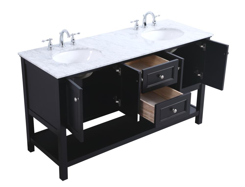 60 in Black Double Sink Bathroom Vanity with Carrara Marble Top